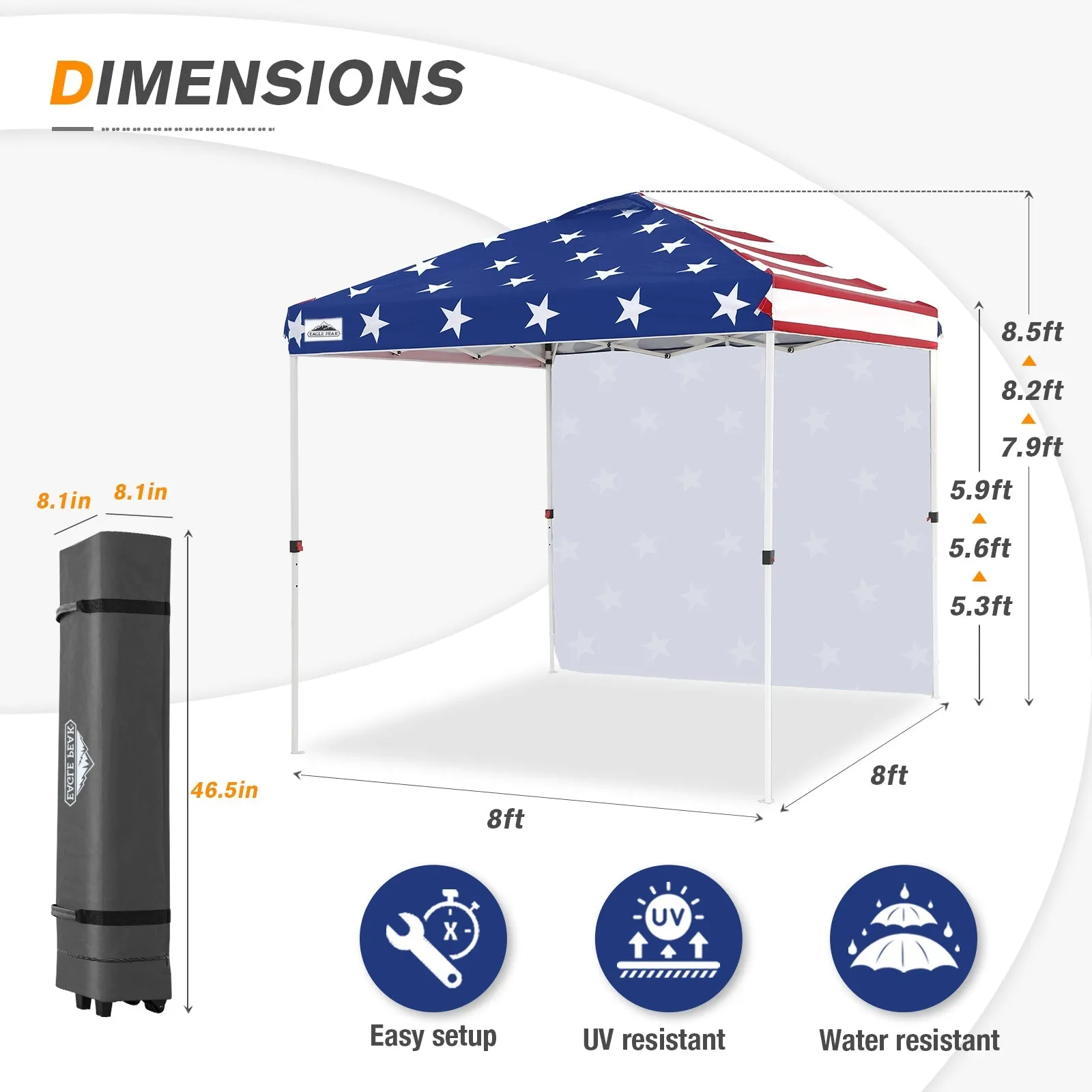 EAGLE PEAK 8x8 Pop Up Straight Leg Canopy with Sidewall