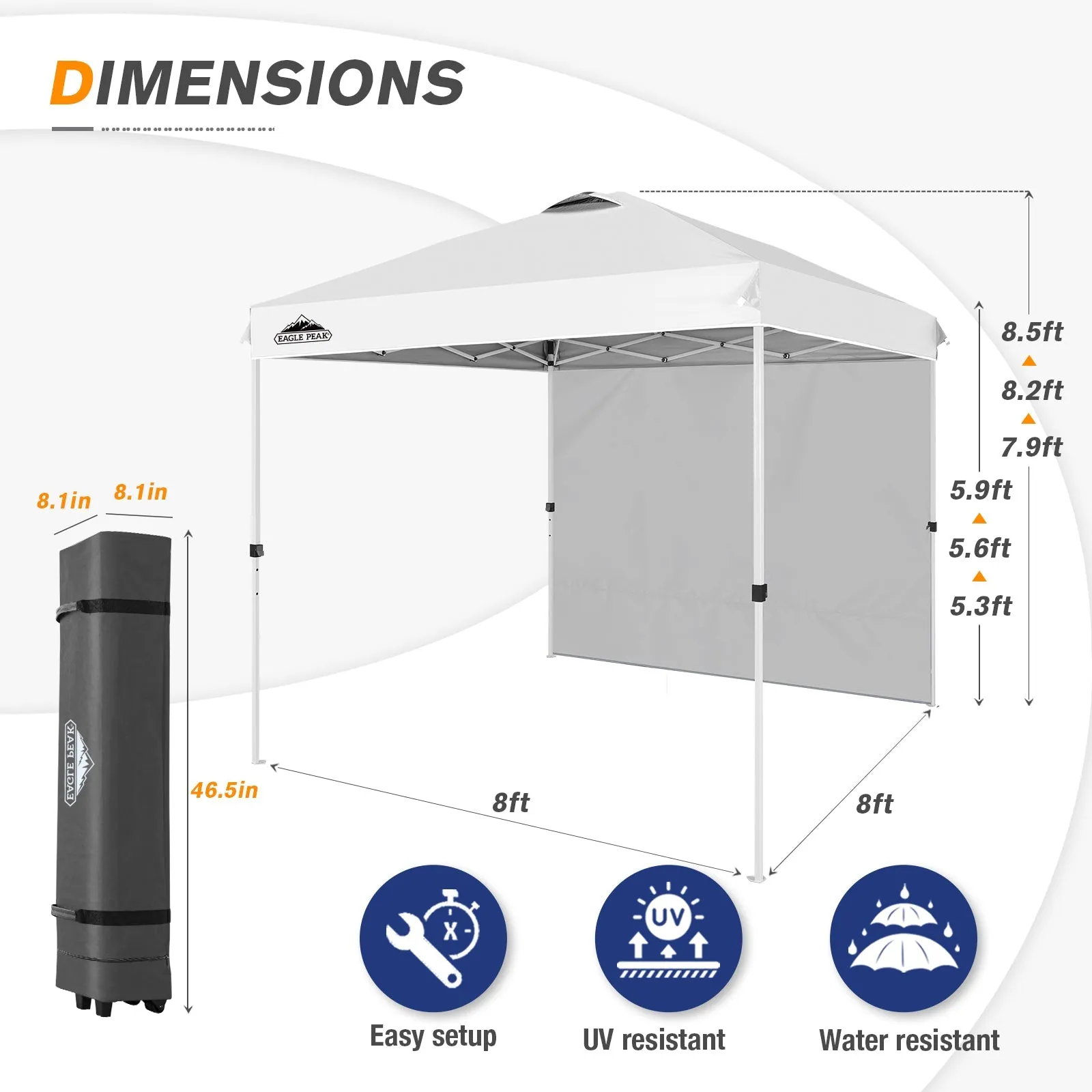 EAGLE PEAK 8x8 Pop Up Straight Leg Canopy with Sidewall