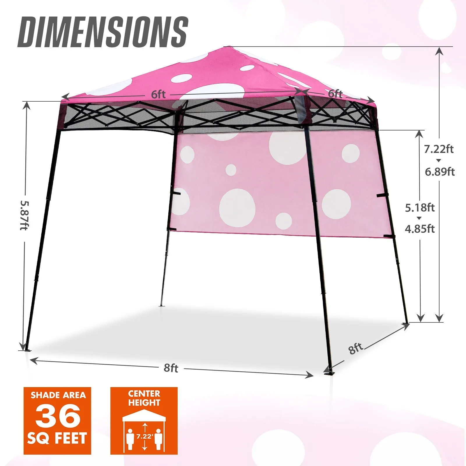 Eagle Peak SHADE GRAPHIX 8x8 Day Tripper Pop Up Canopy Tent with Backpack (Pink Mushroom Top)