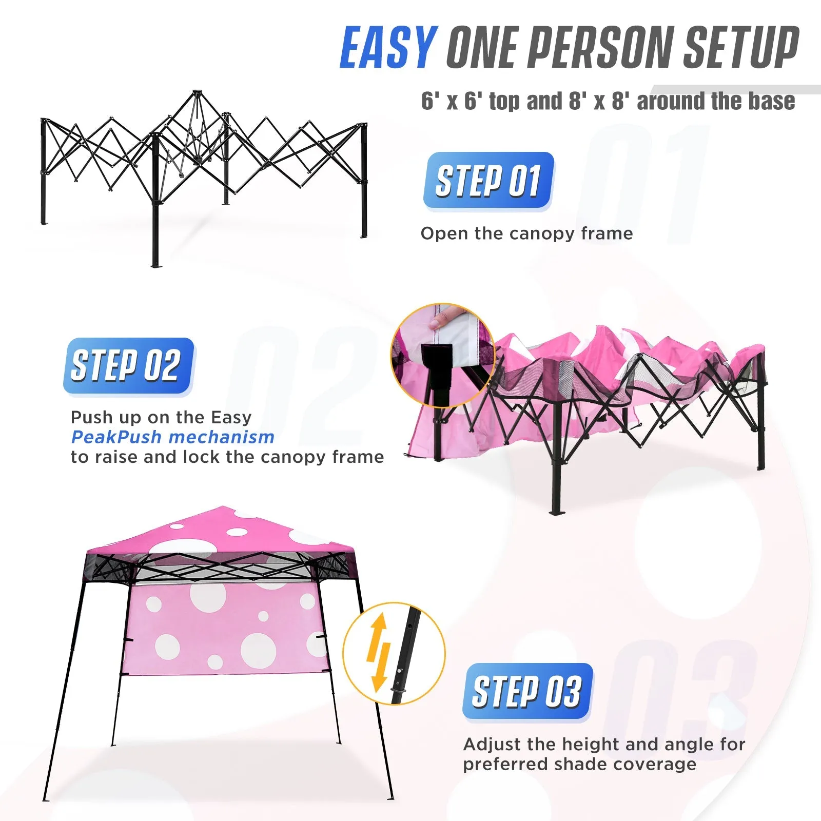 Eagle Peak SHADE GRAPHIX 8x8 Day Tripper Pop Up Canopy Tent with Backpack (Pink Mushroom Top)