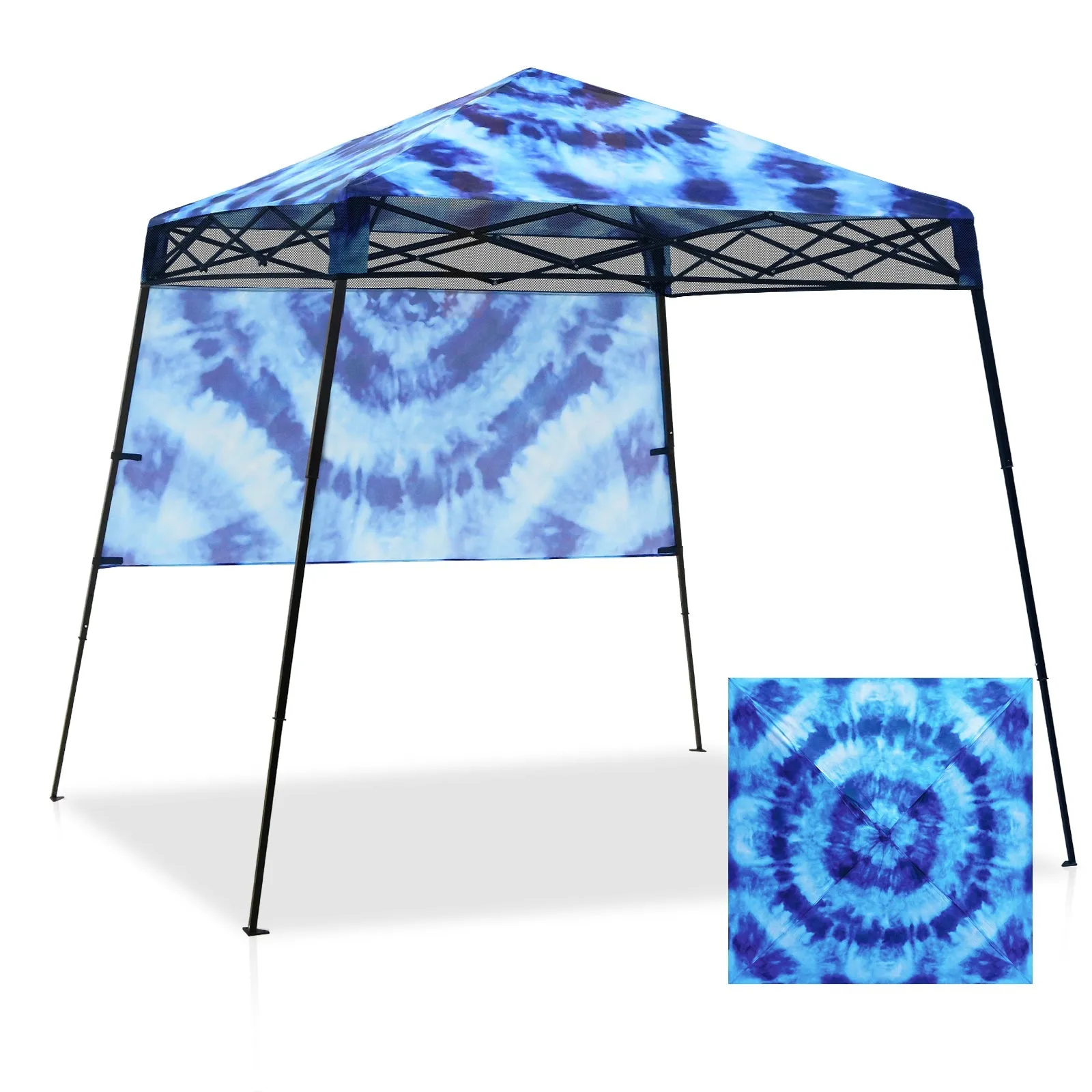 Eagle Peak SHADE GRAPHiX Day 8x8 Tripper Pop Up Canopy Tent with Digital Printed Tie Dye Blue