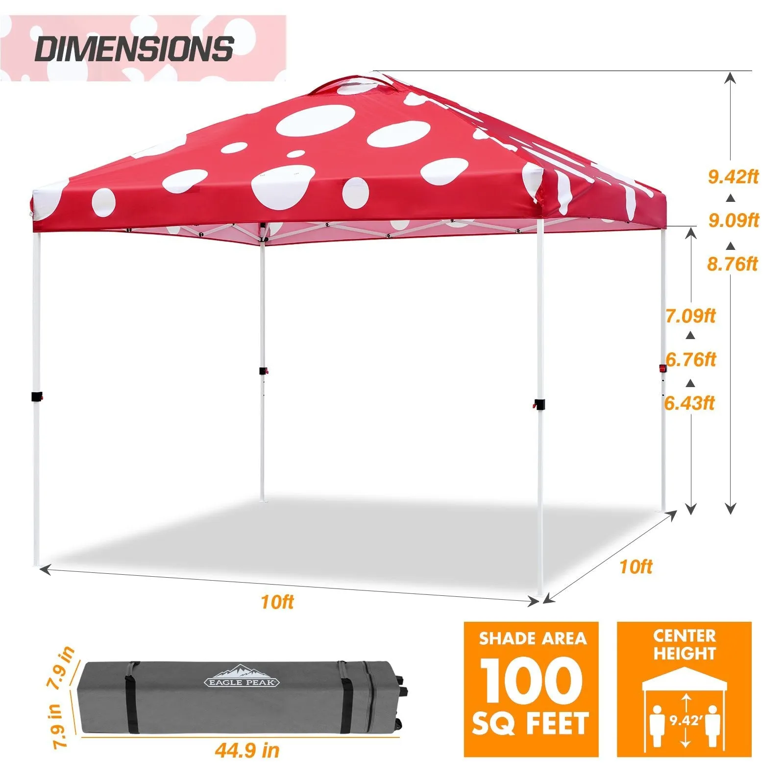 Eagle Peak SHADE GRAPHiX Easy Setup 10x10 Pop Up Canopy Tent (Red Mushroom Top)