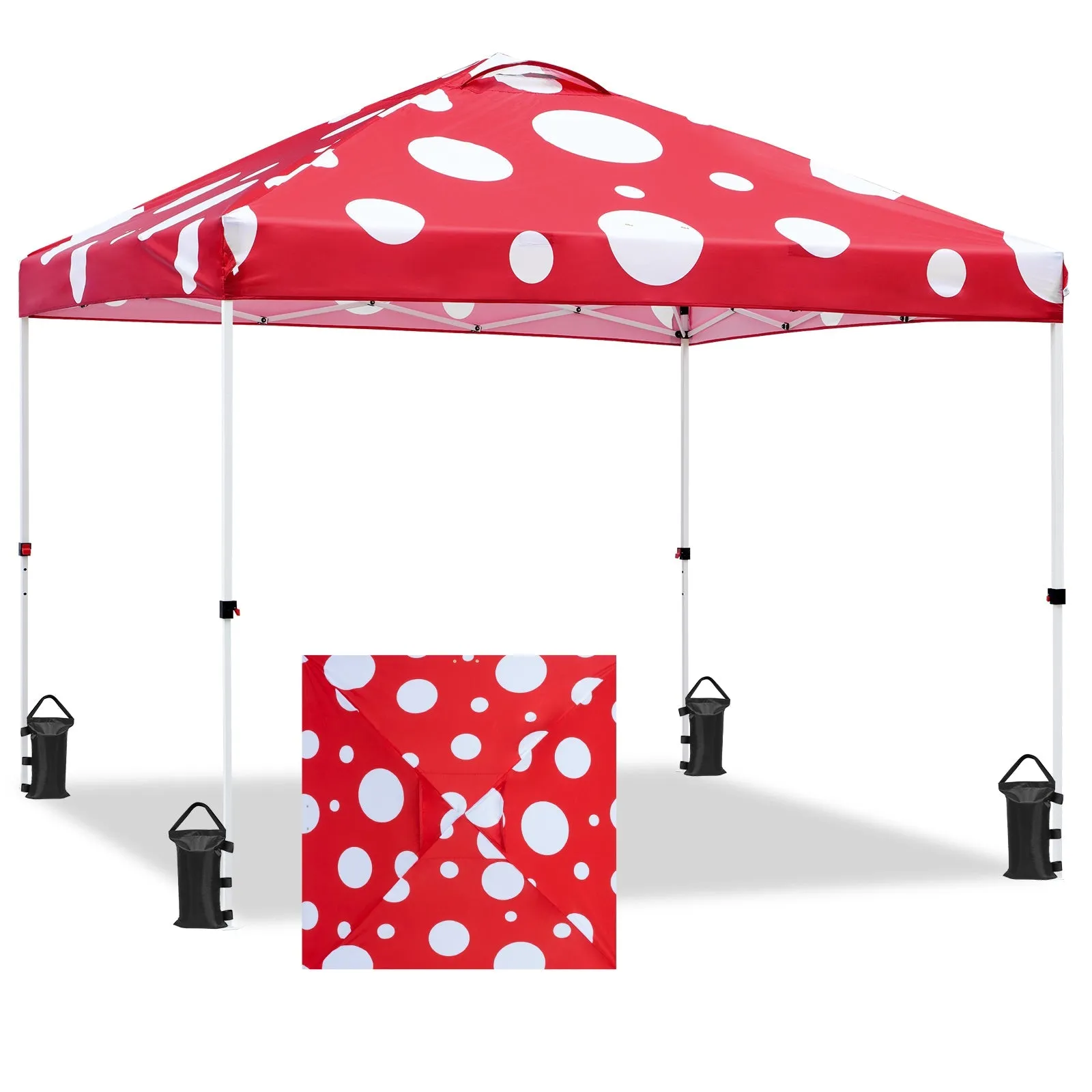 Eagle Peak SHADE GRAPHiX Easy Setup 10x10 Pop Up Canopy Tent (Red Mushroom Top)