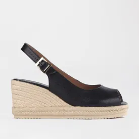 Espadrille Slingback Wedge Sandal in Black - 12684