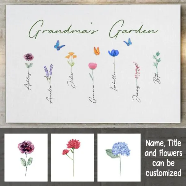 Family Watercolor Flowers Personalized Canvas - Numbers Of Flowers, Title and Name can be customized