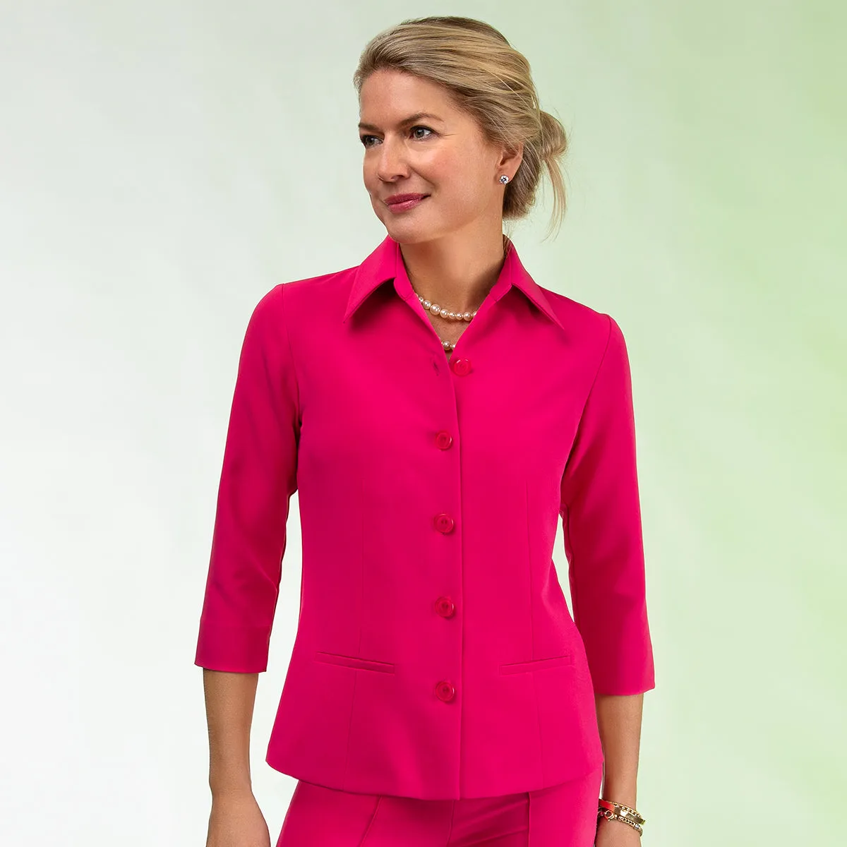 Fitted Blouse with Pockets in Fuxia