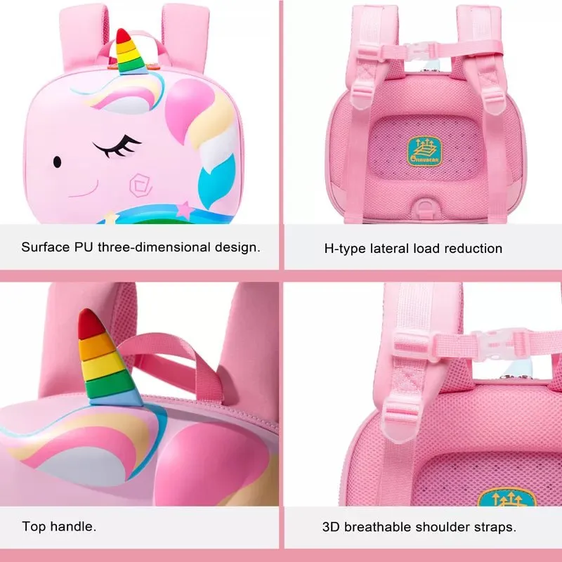 Flashy the Unicorn, 3d Light weighted Ergo Backpack for Toddlers & Kids with Leash