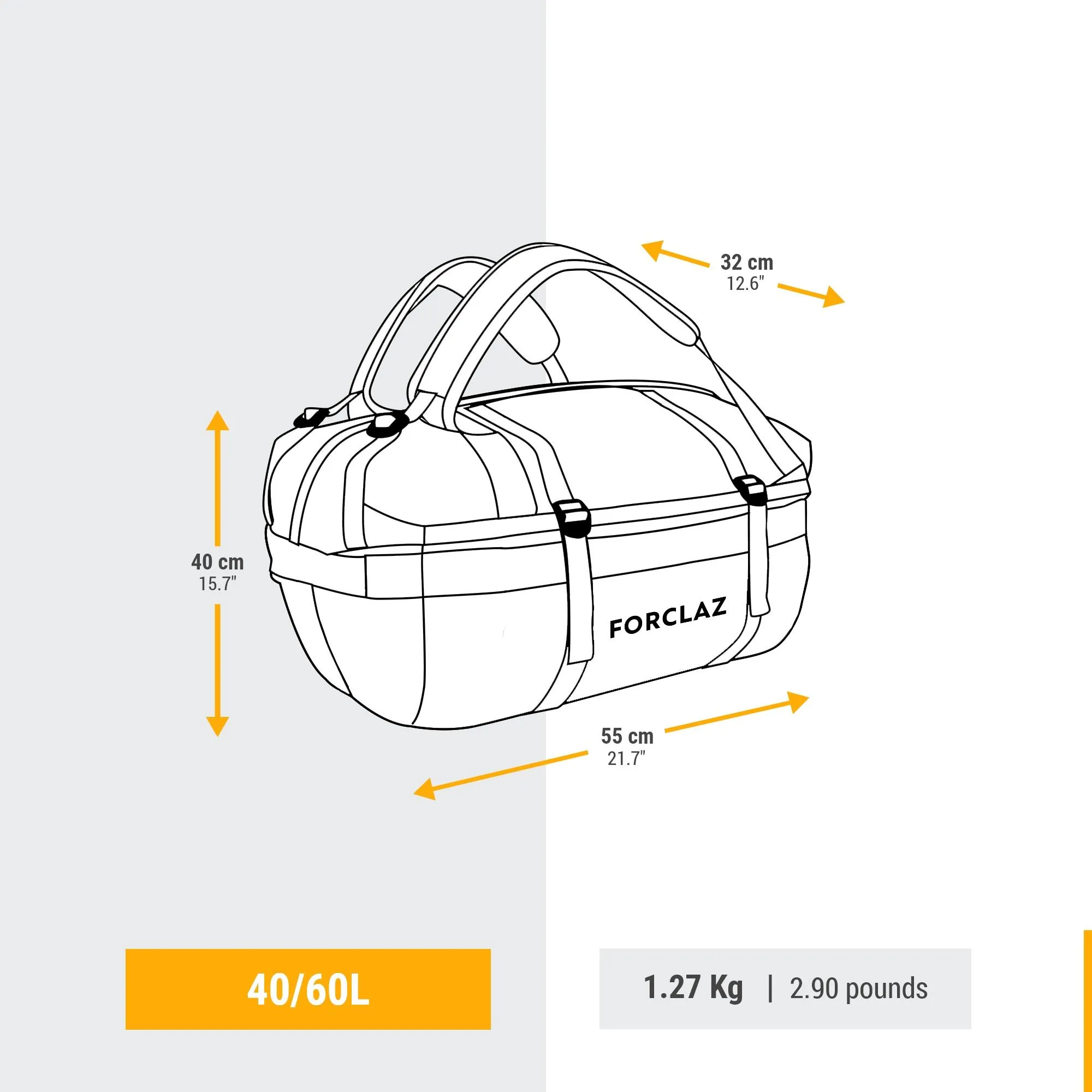 Forclaz 500 Extend Adjustable 40-60L Travel Duffel Bag