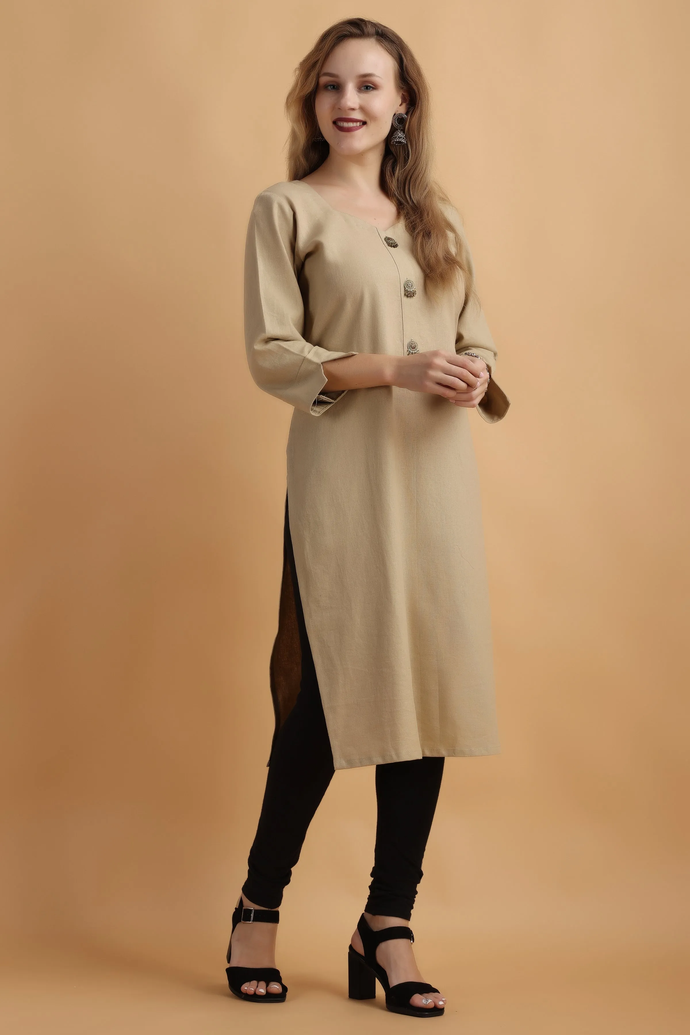 Frost Beige Cotton Linen Kurta