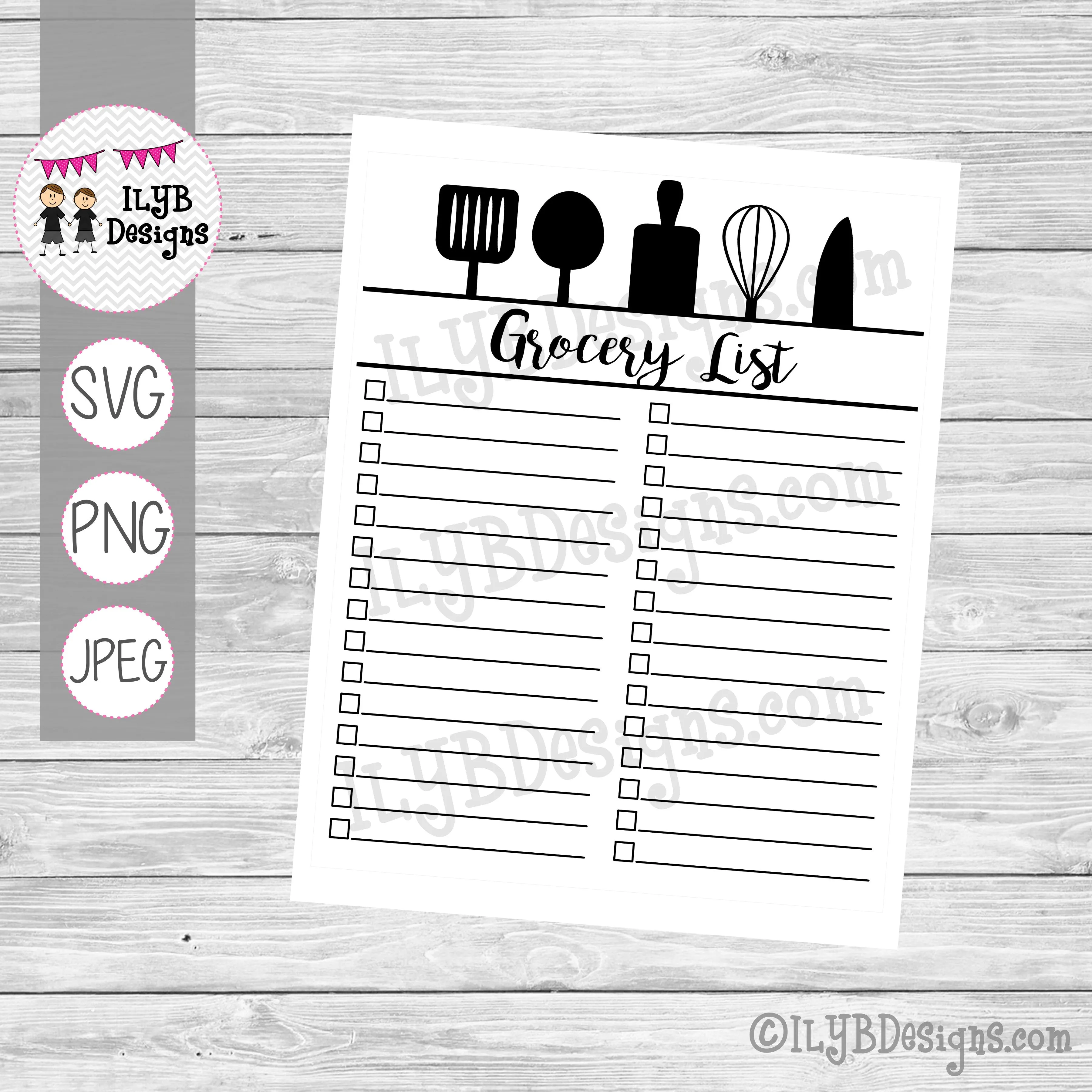 GROCERY LIST #3 - Dry Erase Reusable Grocery LIst SVG, PNG, JPEG Printable Files