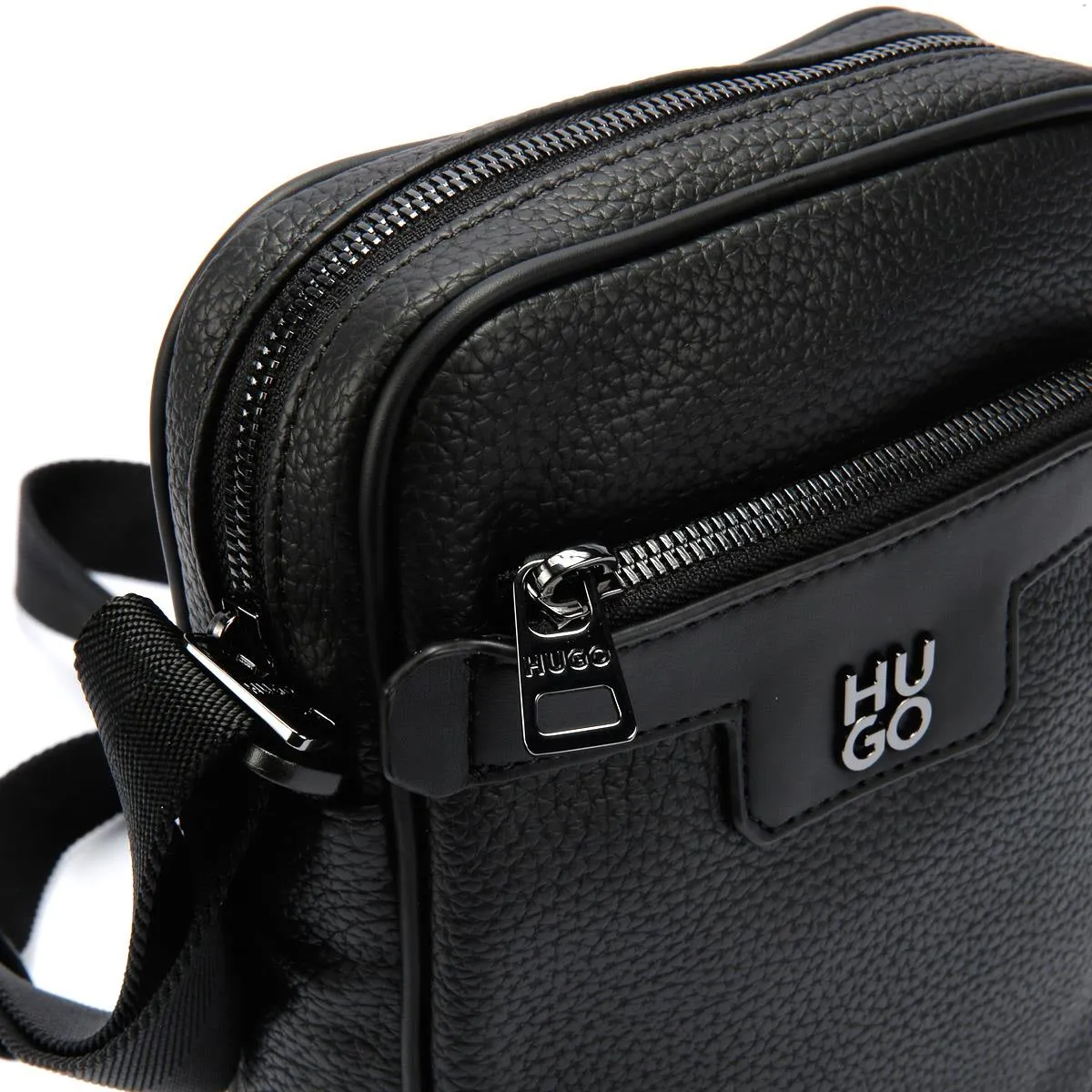 Hugo Nesh Crossbody Faux Leather Men's Black Reporter Bag