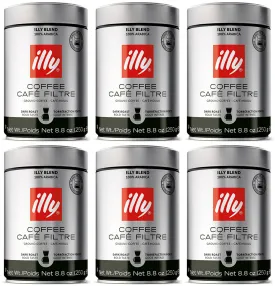 illy Caffe Scuro Drip Grind (Dark Roast, Brown Band), 8.8-Ounce Tins (Pack of 6)