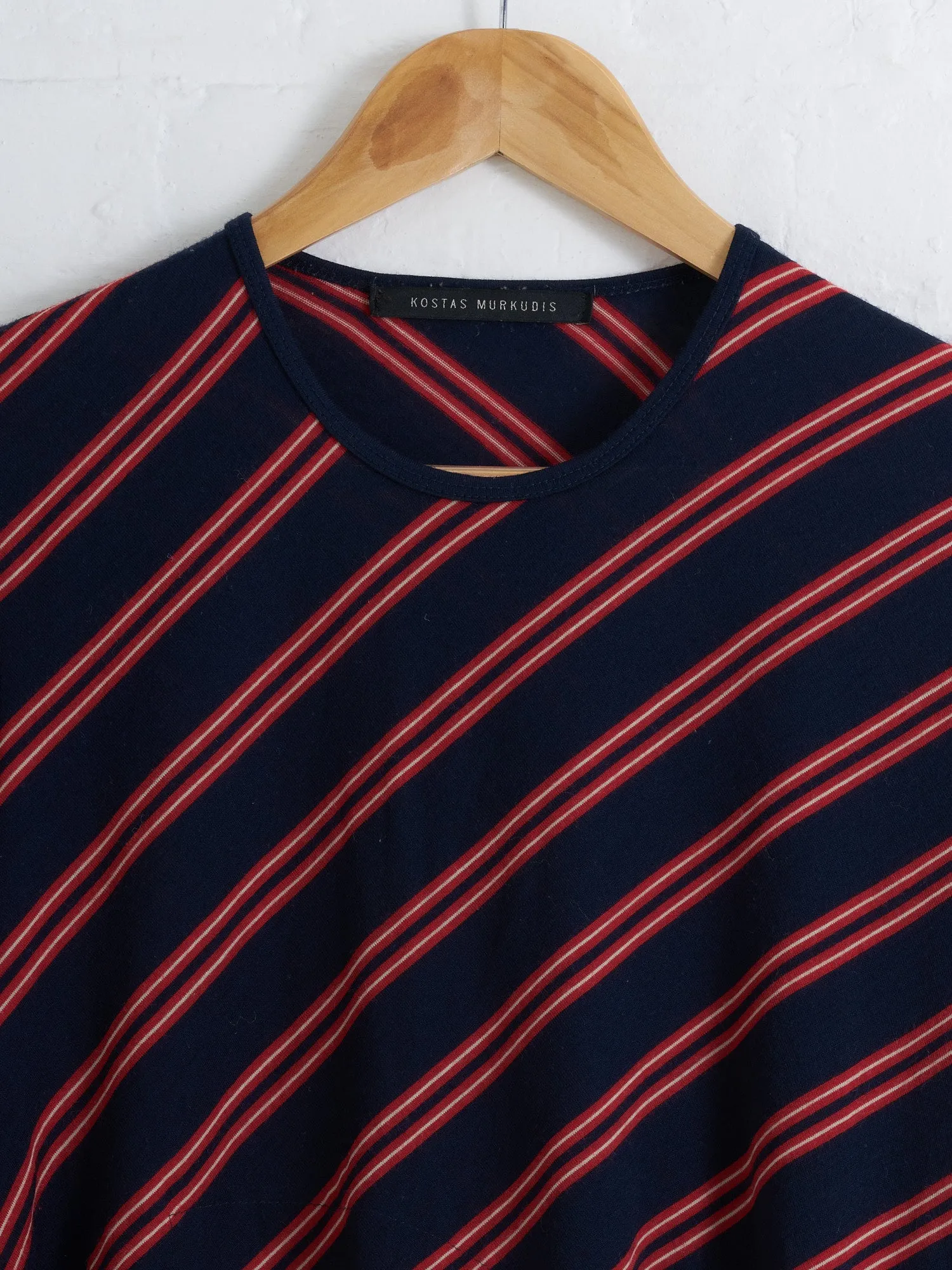 Kostas Murkudis navy red striped wool organza abdomen pocket long sleeve top - S