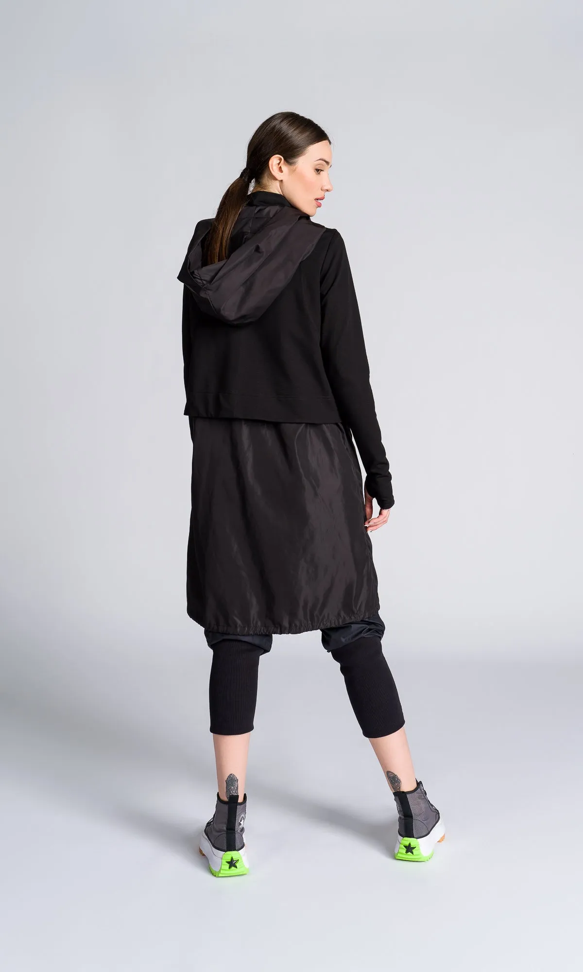 Long Hooded Jacket with Backpack Straps