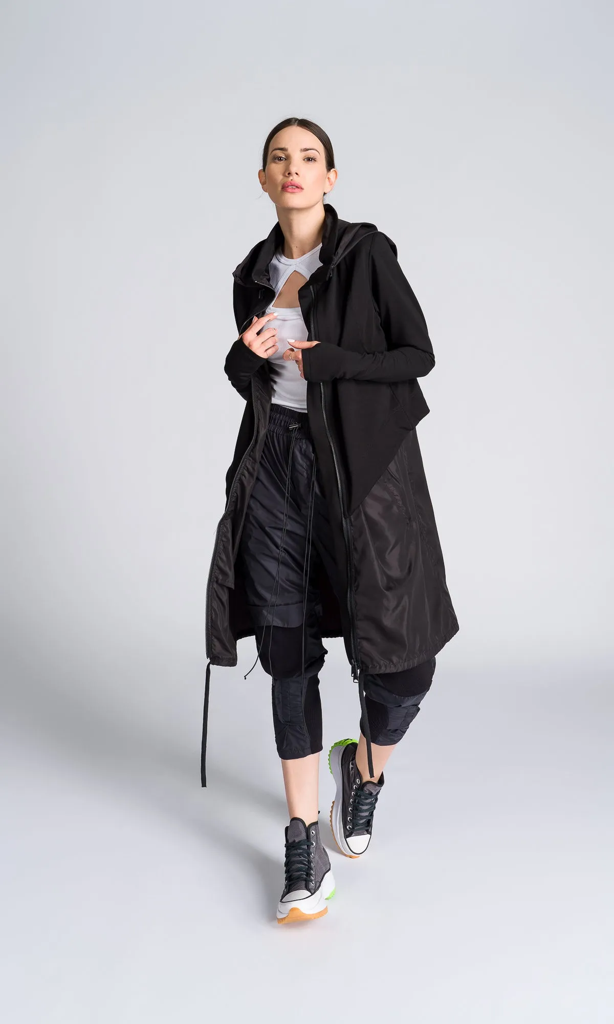 Long Hooded Jacket with Backpack Straps