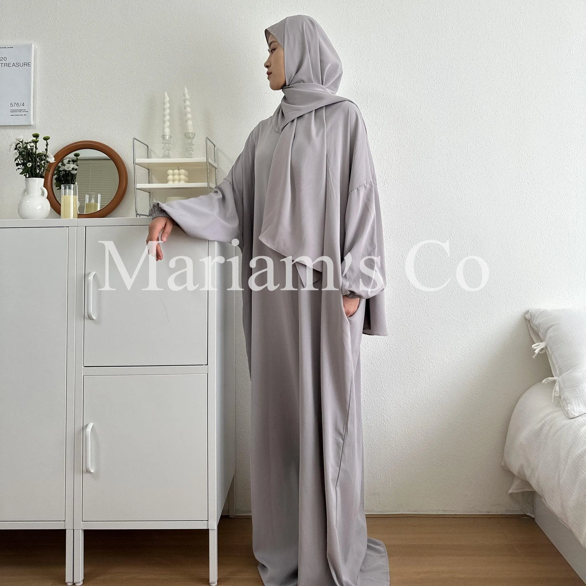 MA0011 Hijab Attached Hooded Abaya With Pockets