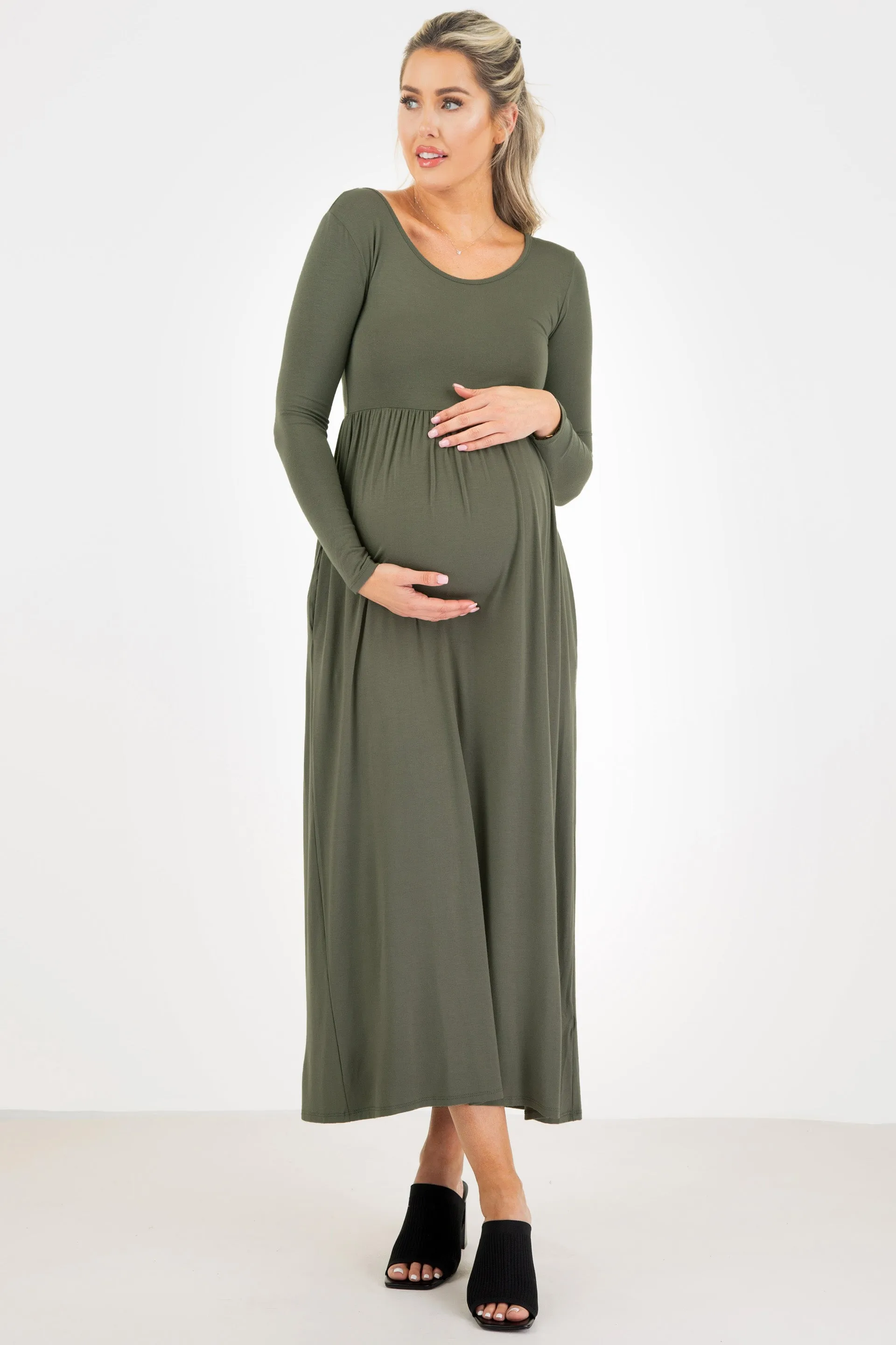 Maternity Long Sleeve Dress with Pockets