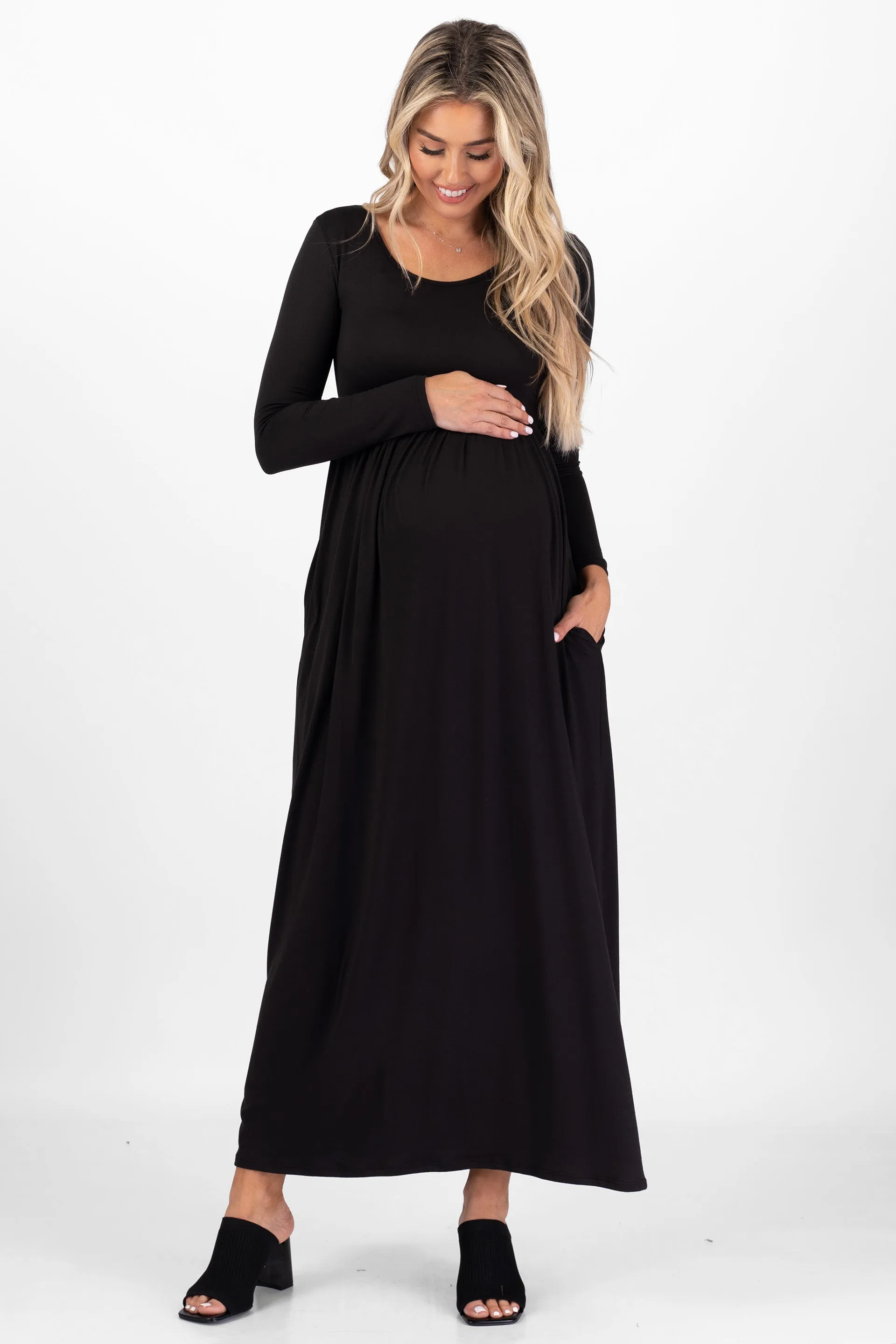 Maternity Long Sleeve Dress with Pockets