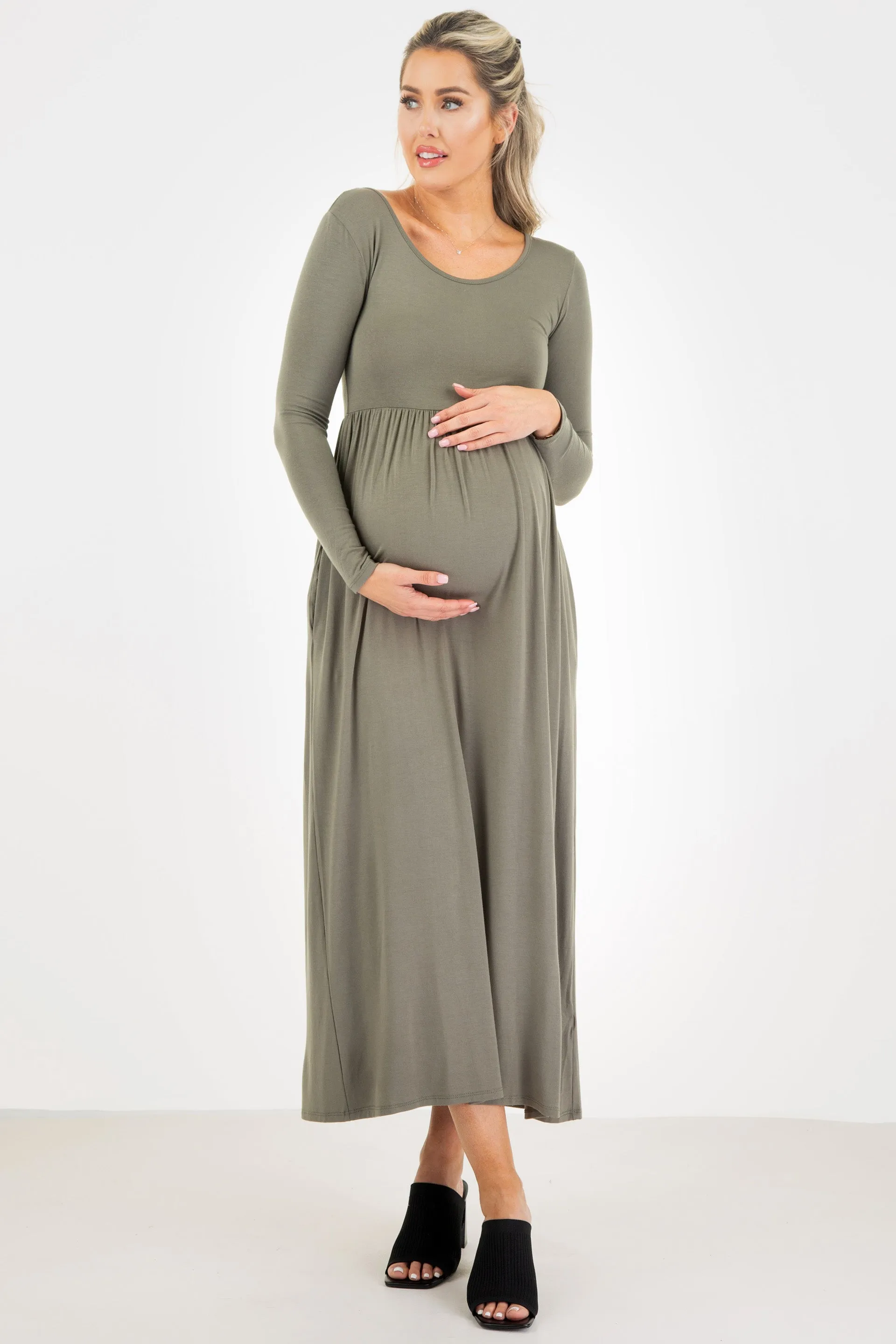 Maternity Long Sleeve Dress with Pockets