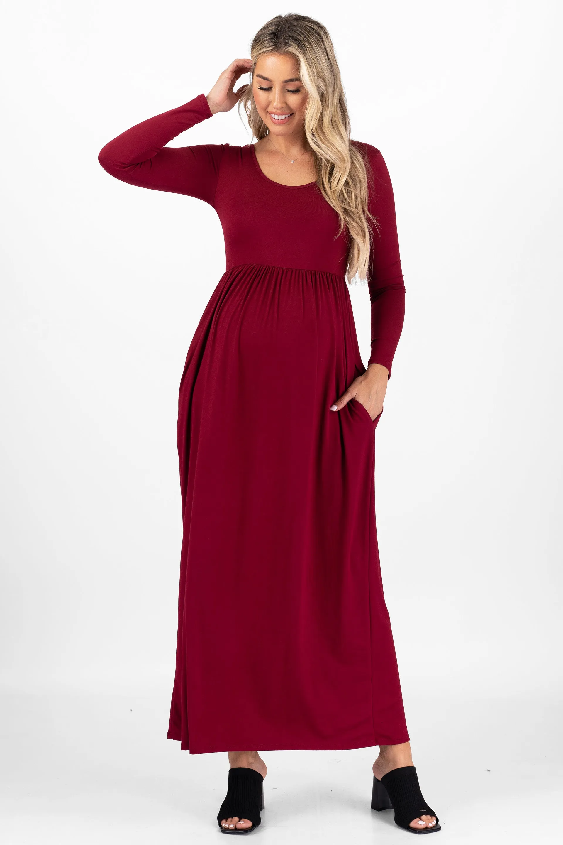 Maternity Long Sleeve Dress with Pockets