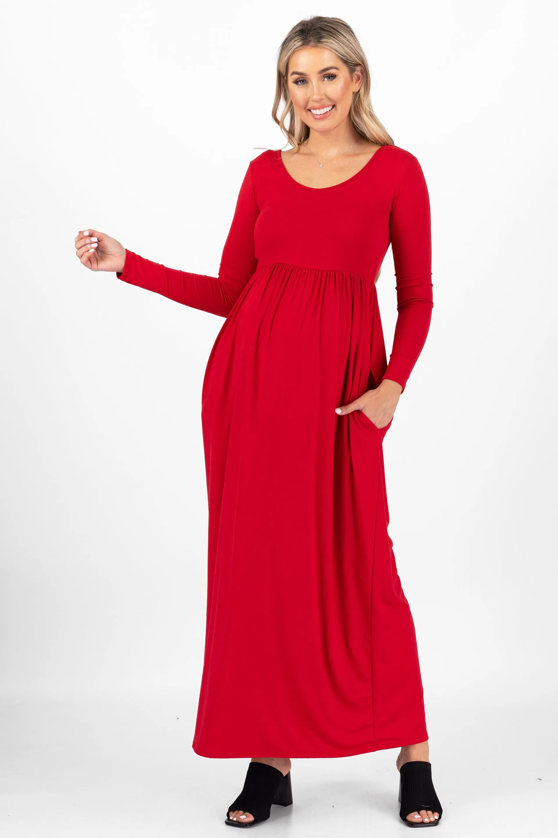 Maternity Long Sleeve Dress with Pockets