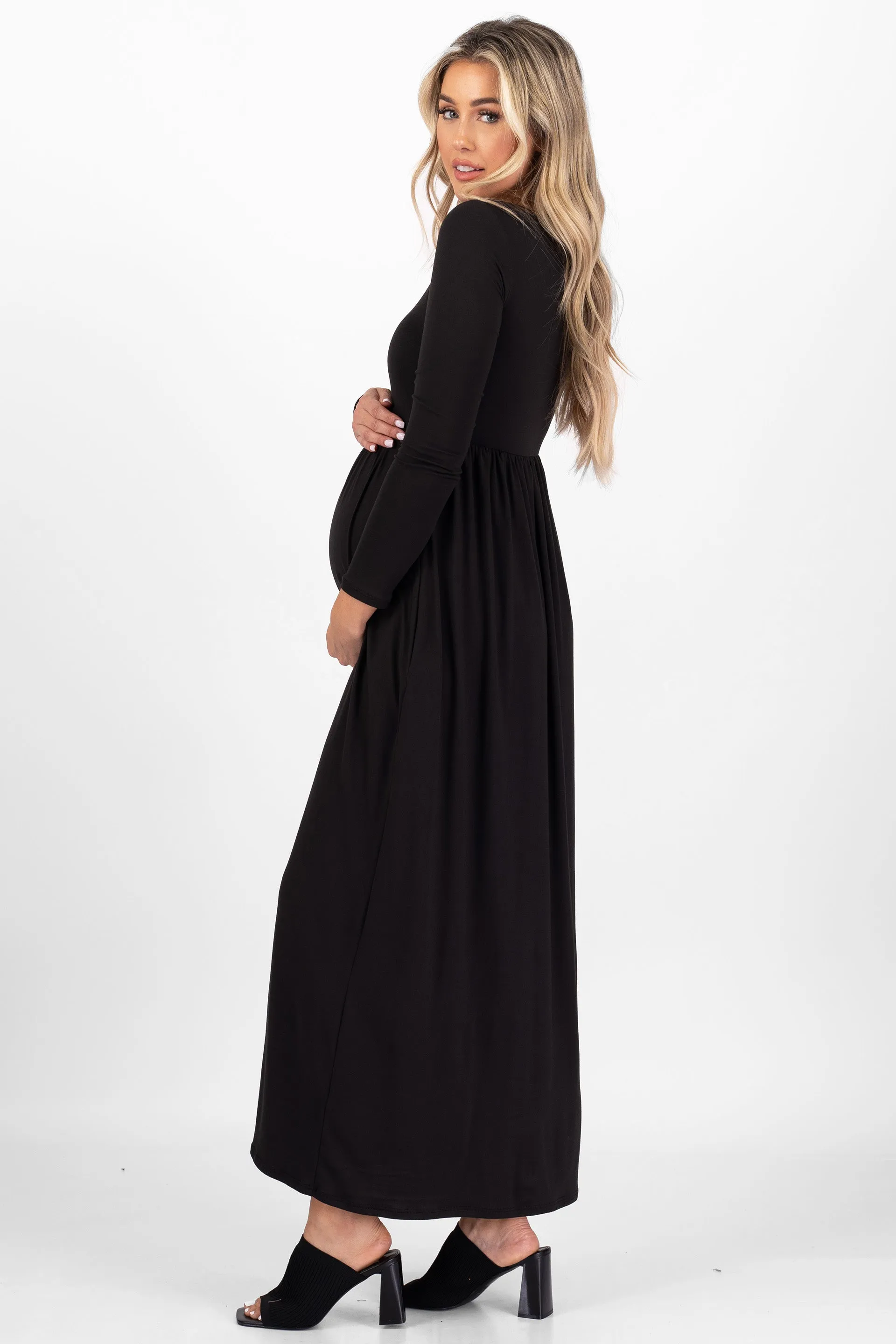 Maternity Long Sleeve Dress with Pockets