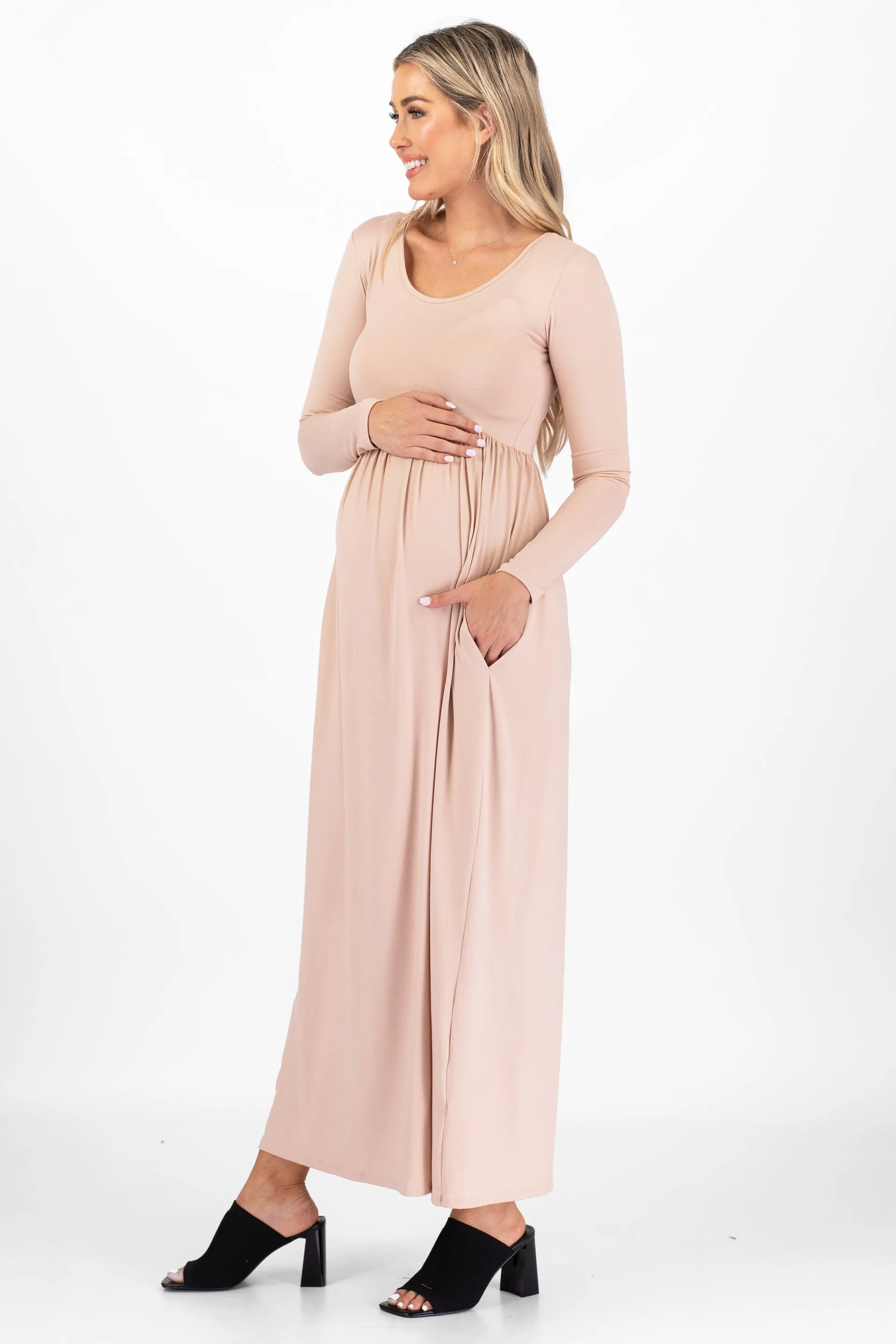 Maternity Long Sleeve Dress with Pockets