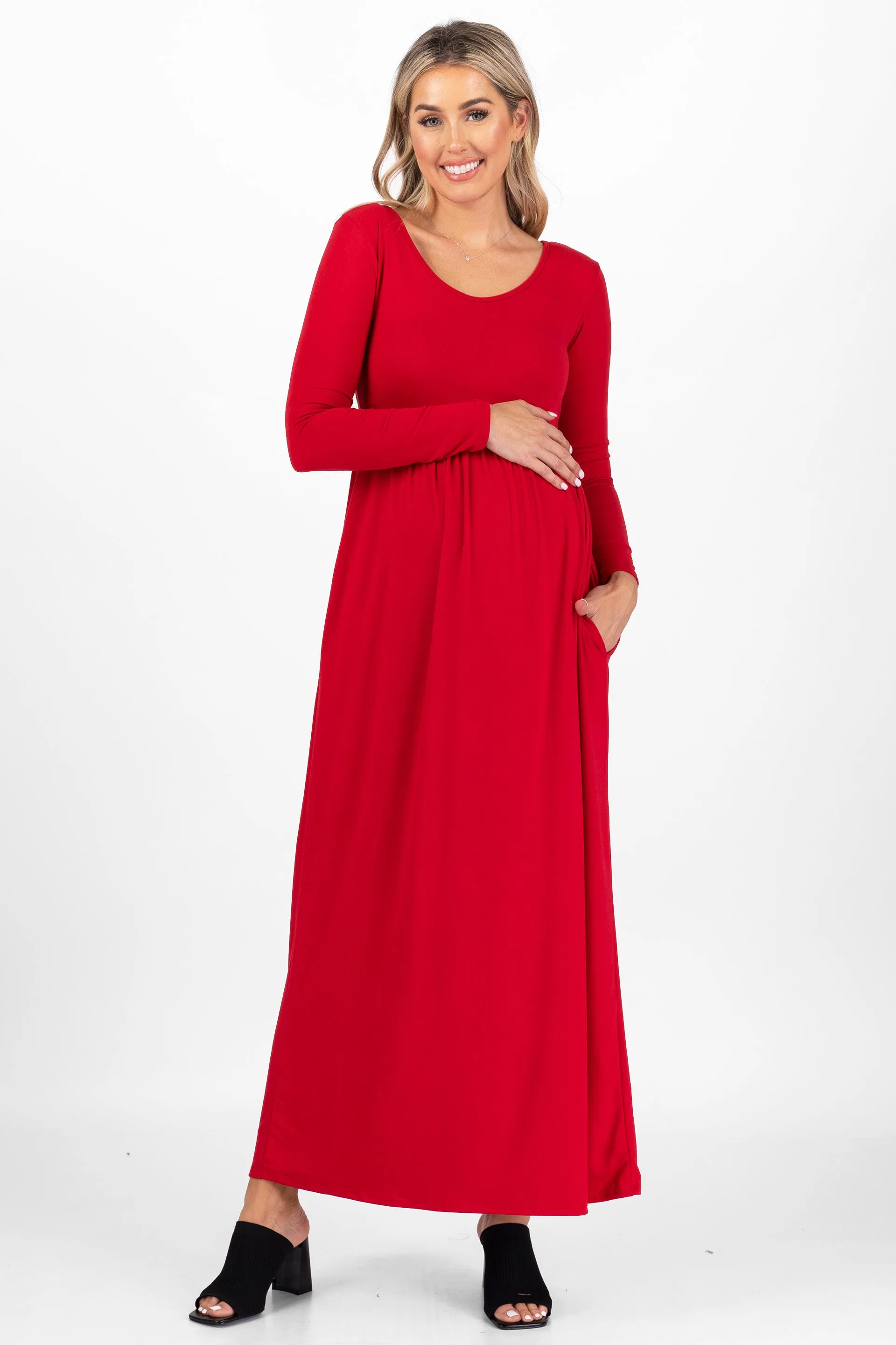 Maternity Long Sleeve Dress with Pockets