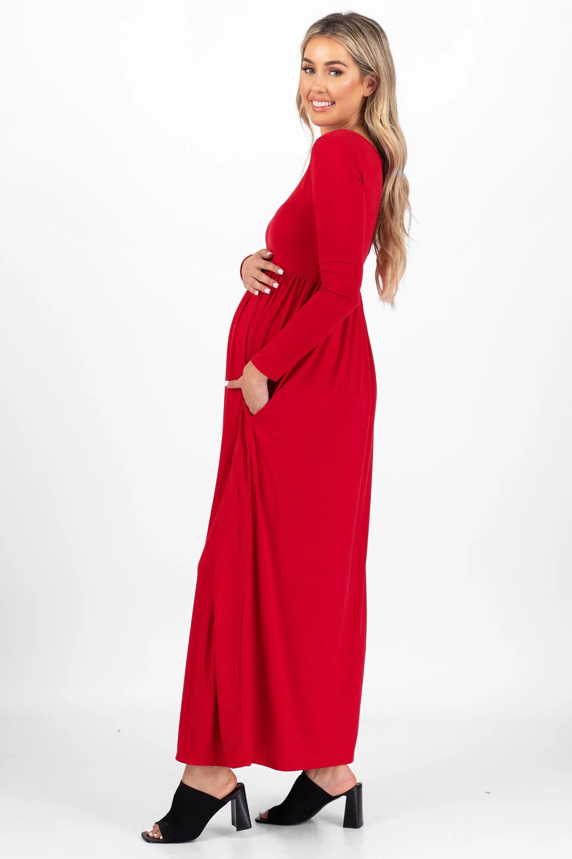 Maternity Long Sleeve Dress with Pockets