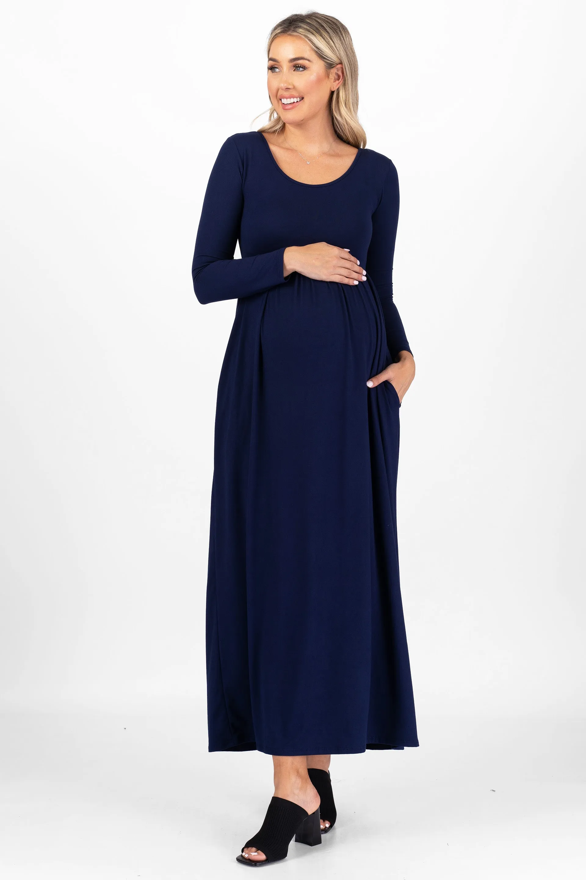 Maternity Long Sleeve Dress with Pockets