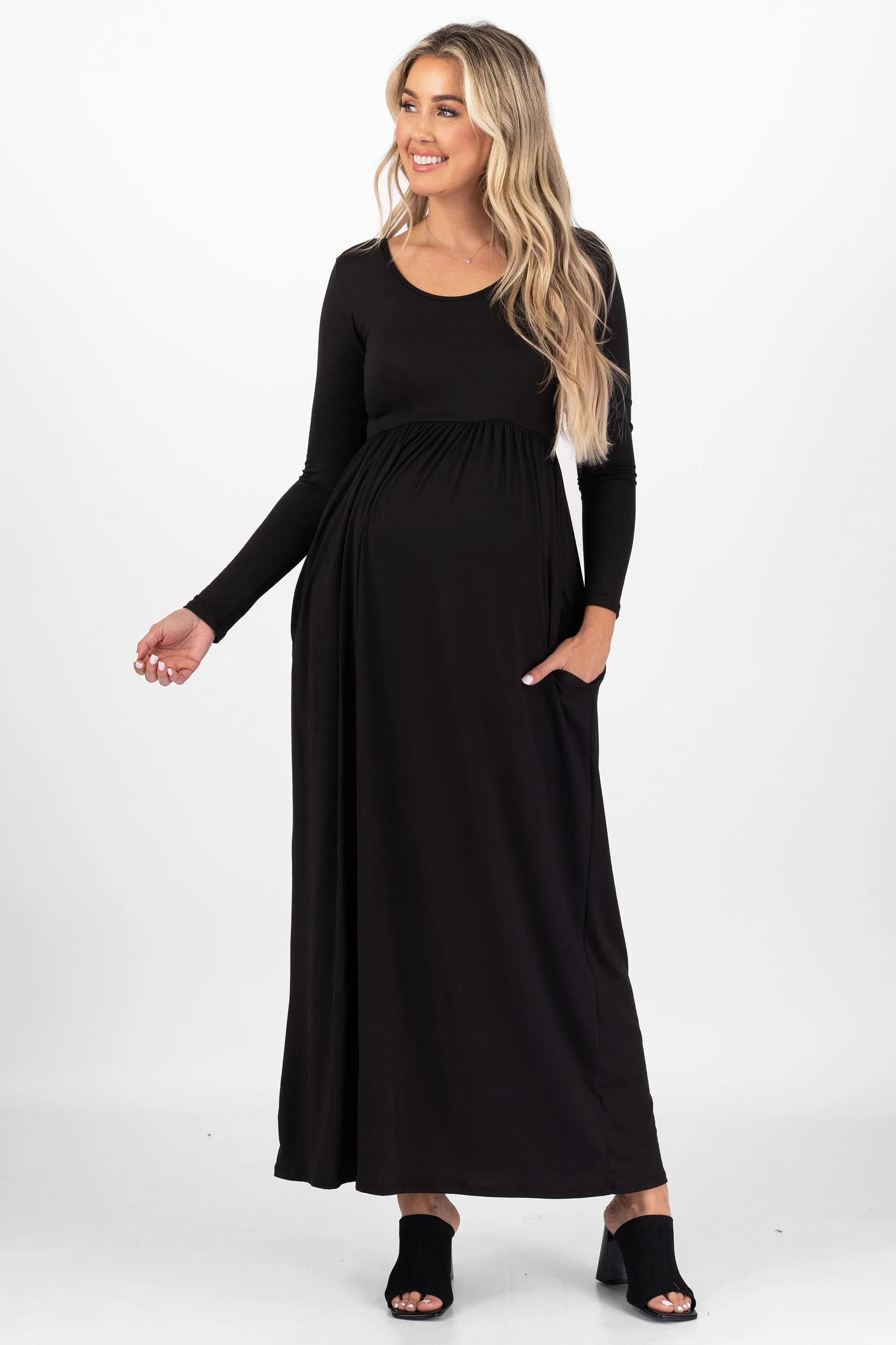 Maternity Long Sleeve Dress with Pockets