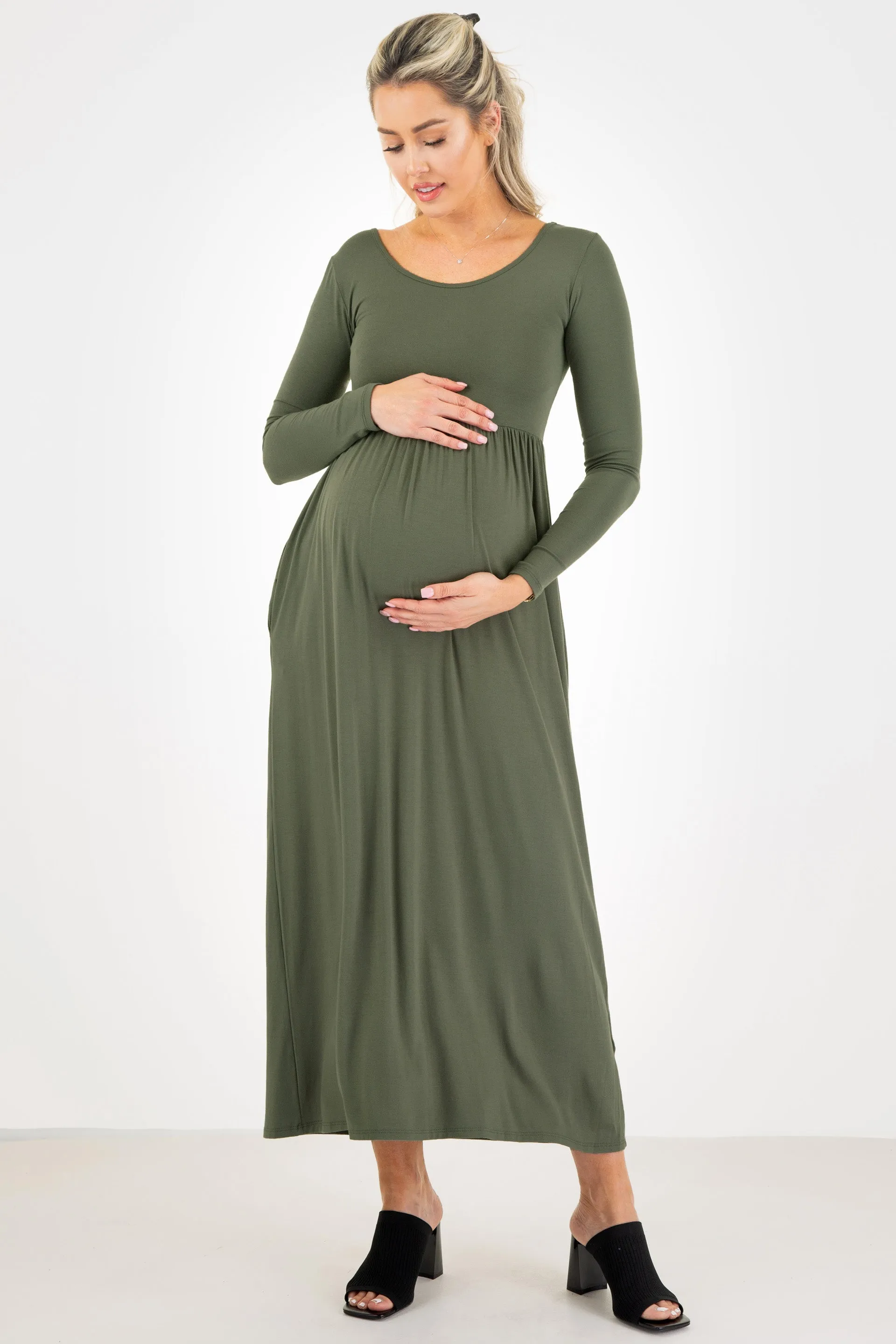 Maternity Long Sleeve Dress with Pockets