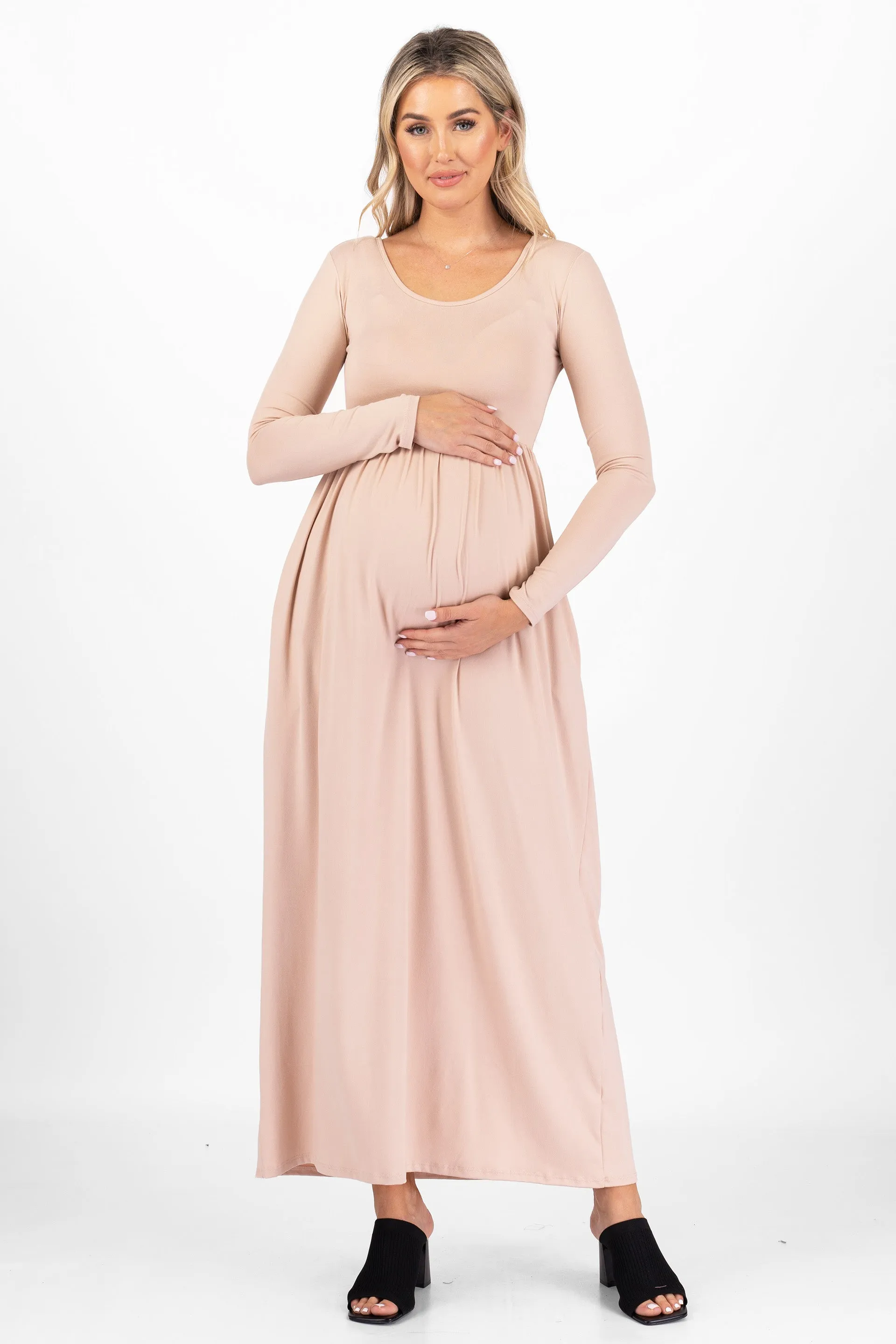 Maternity Long Sleeve Dress with Pockets