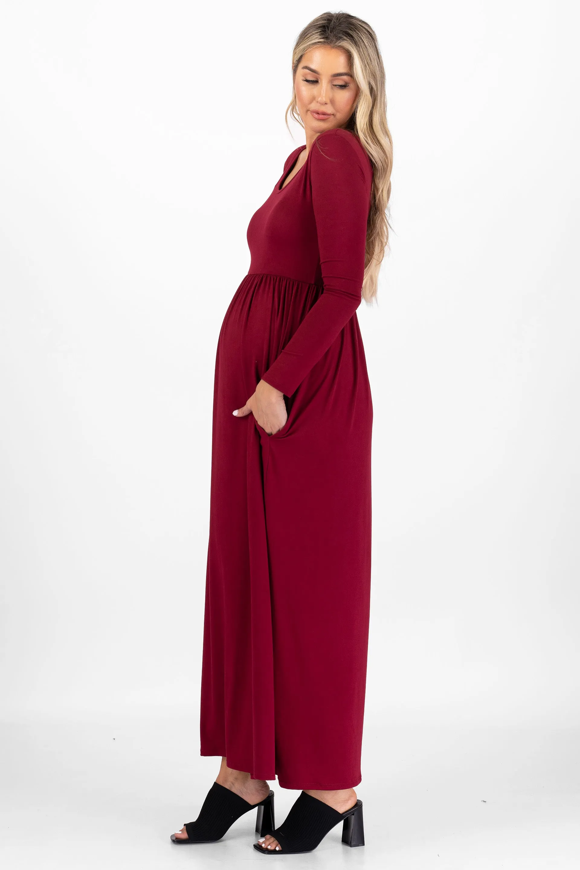 Maternity Long Sleeve Dress with Pockets