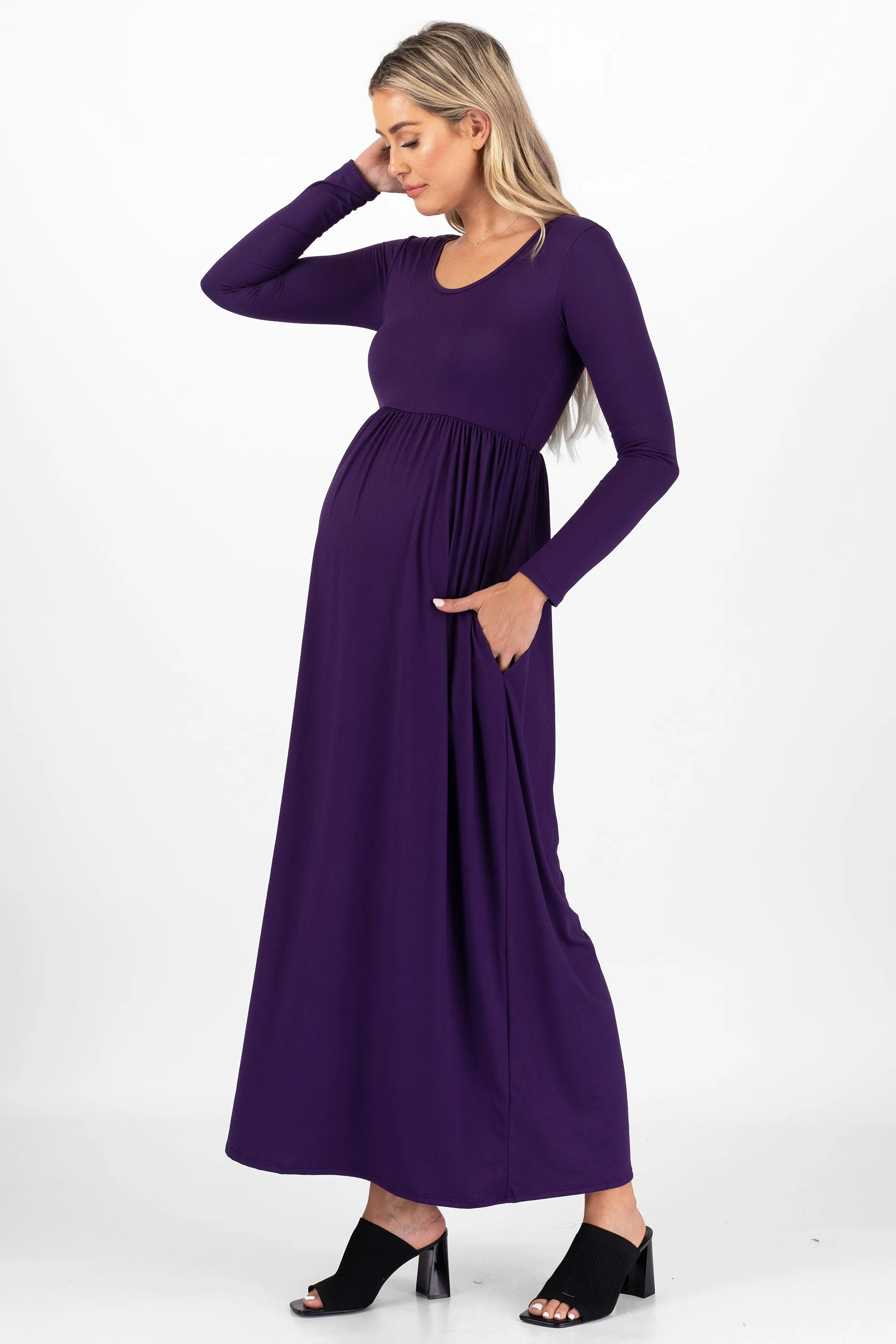 Maternity Long Sleeve Dress with Pockets