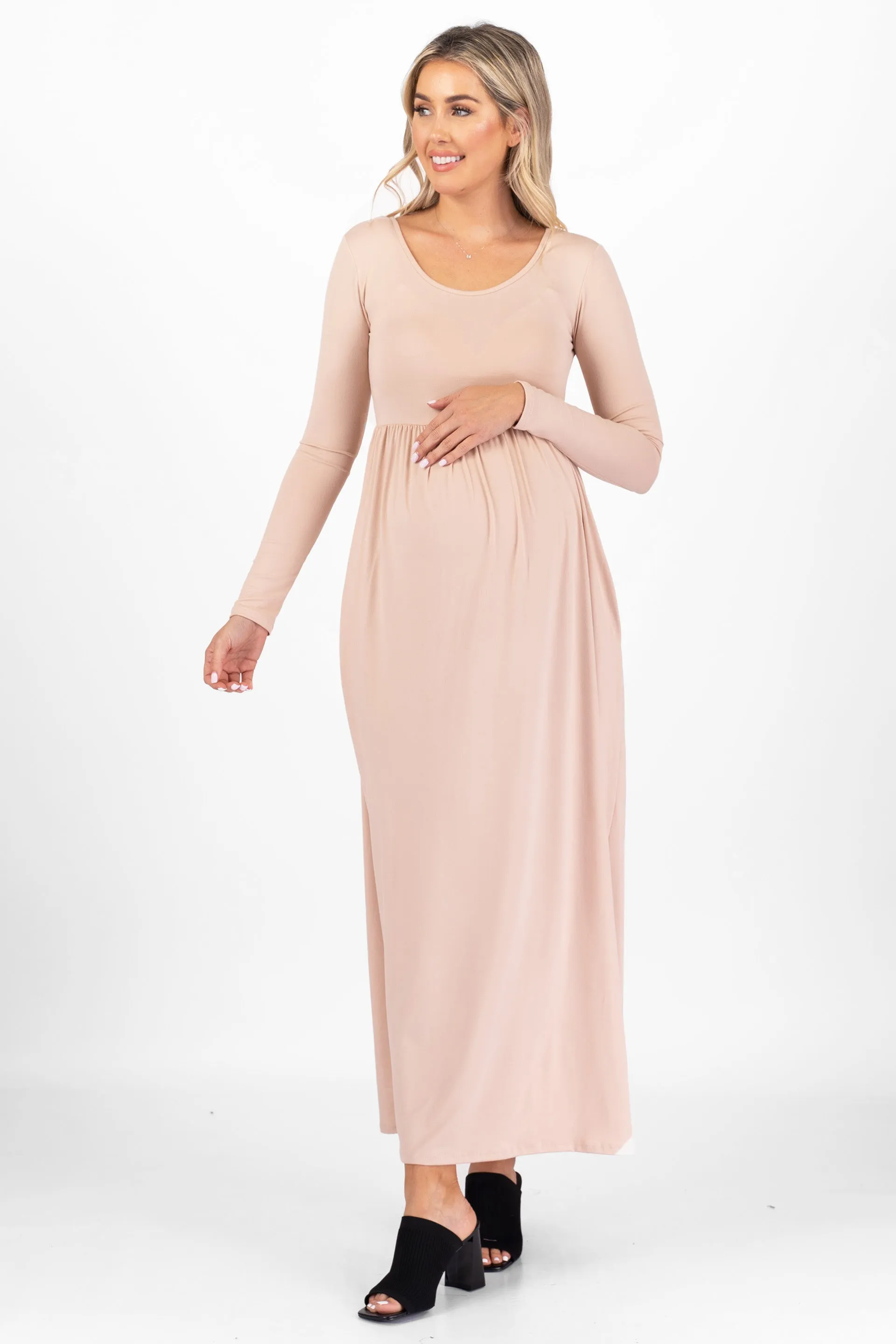 Maternity Long Sleeve Dress with Pockets