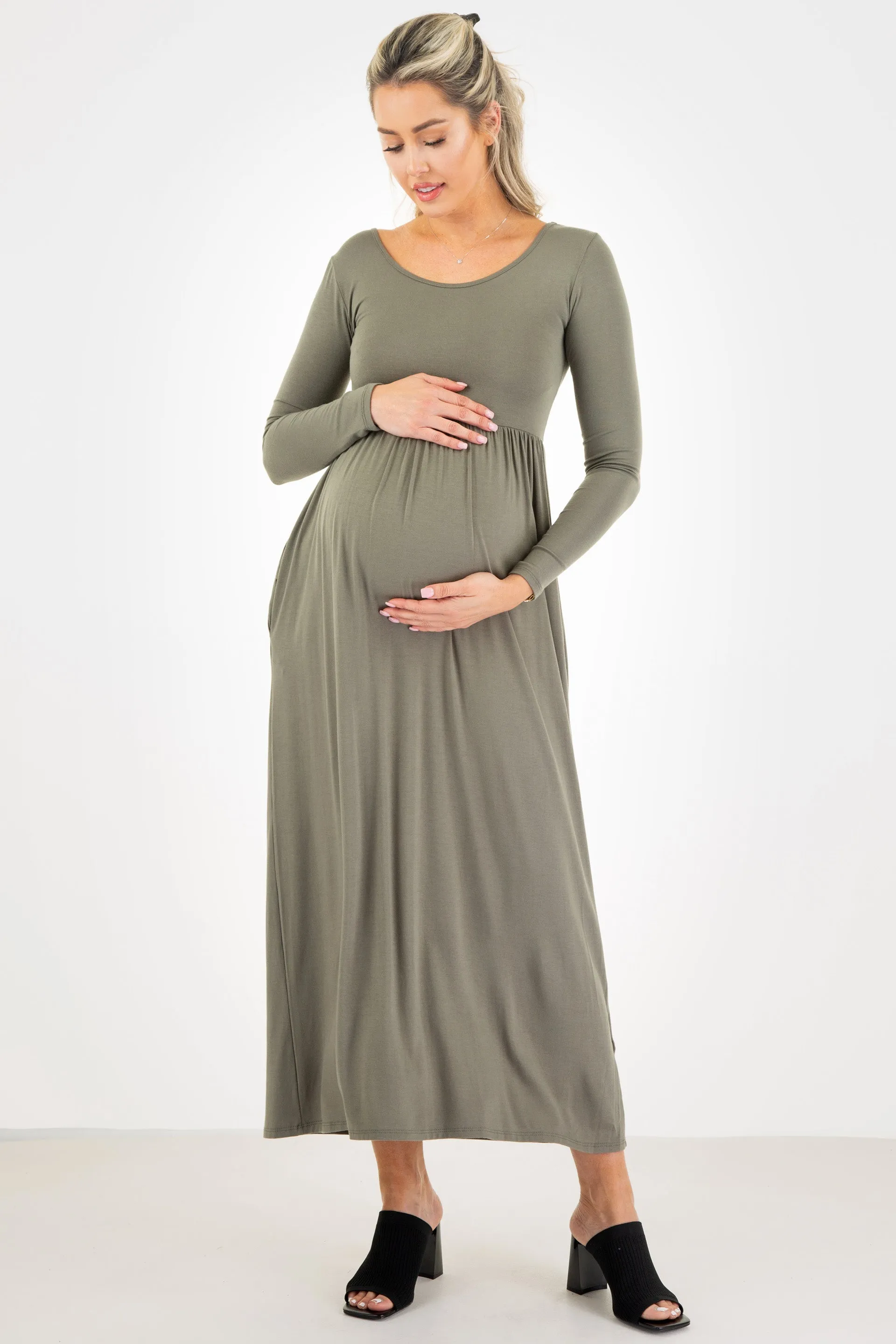 Maternity Long Sleeve Dress with Pockets