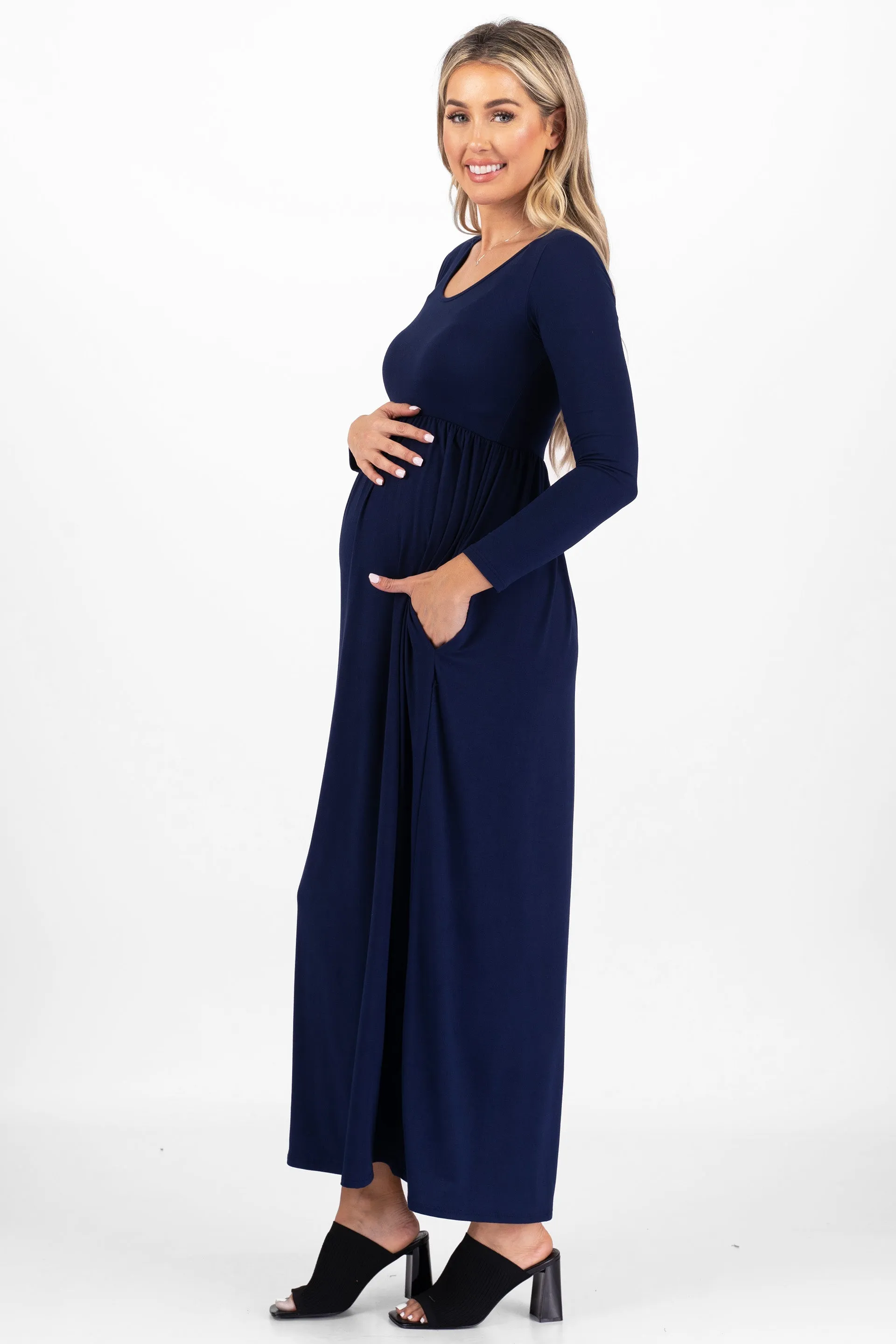 Maternity Long Sleeve Dress with Pockets