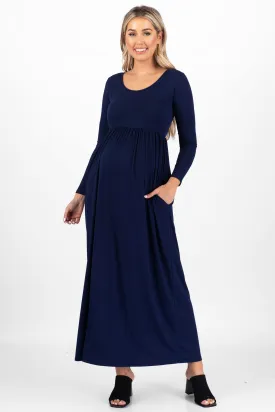 Maternity Long Sleeve Dress with Pockets