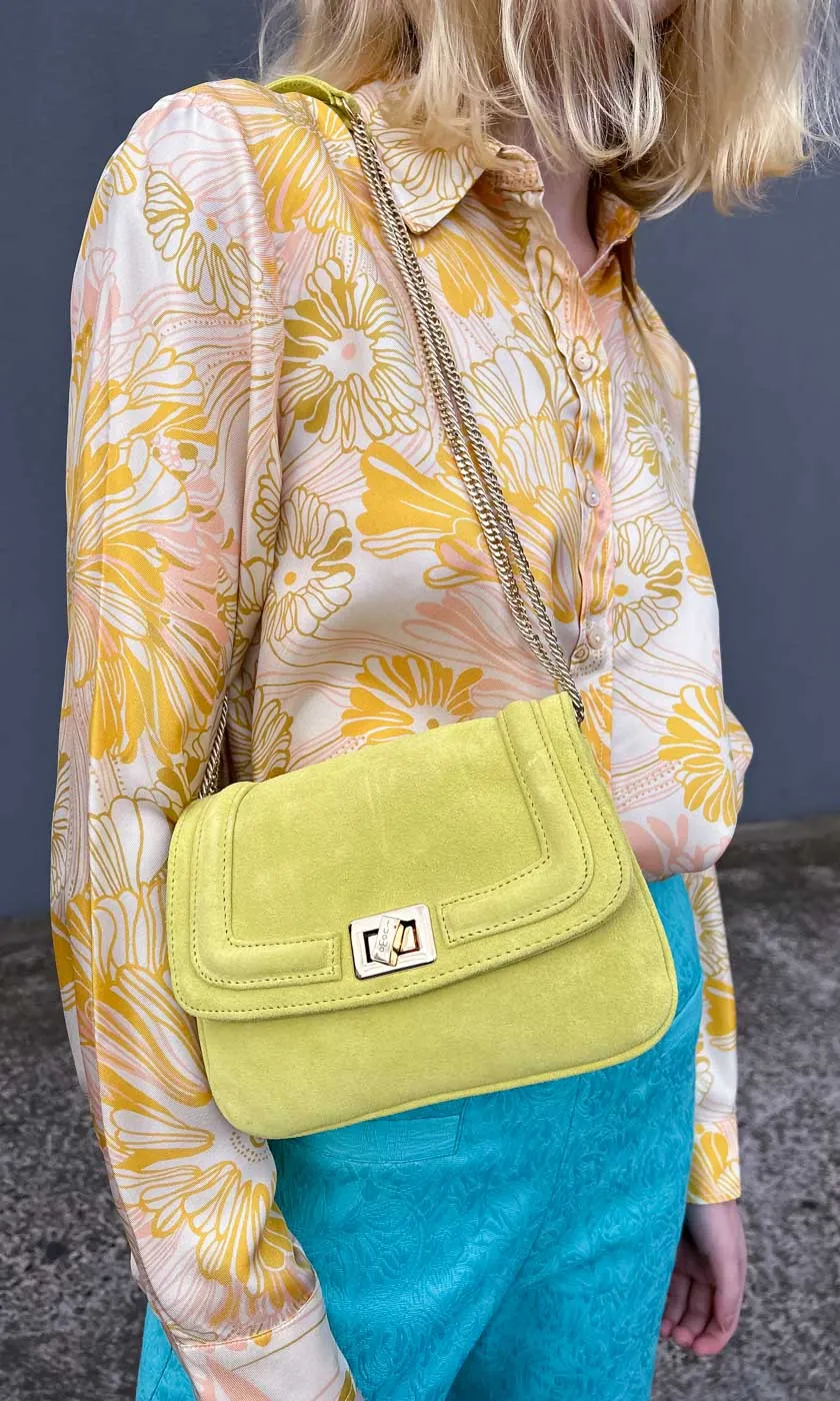 Momoni Mimi Flore Suede Bag -  Lime