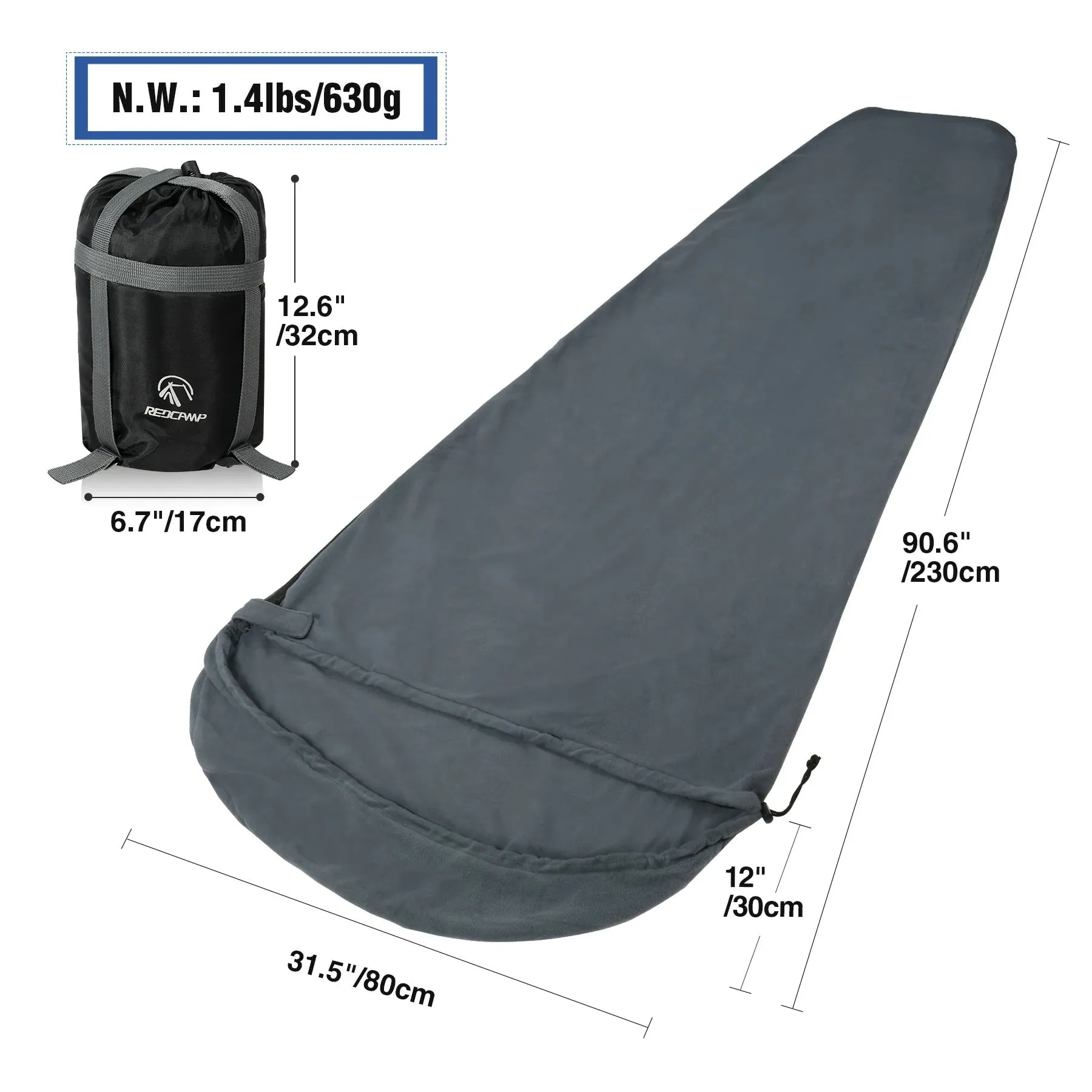 Mummy Fleece Sleeping Bag Liner with Hood