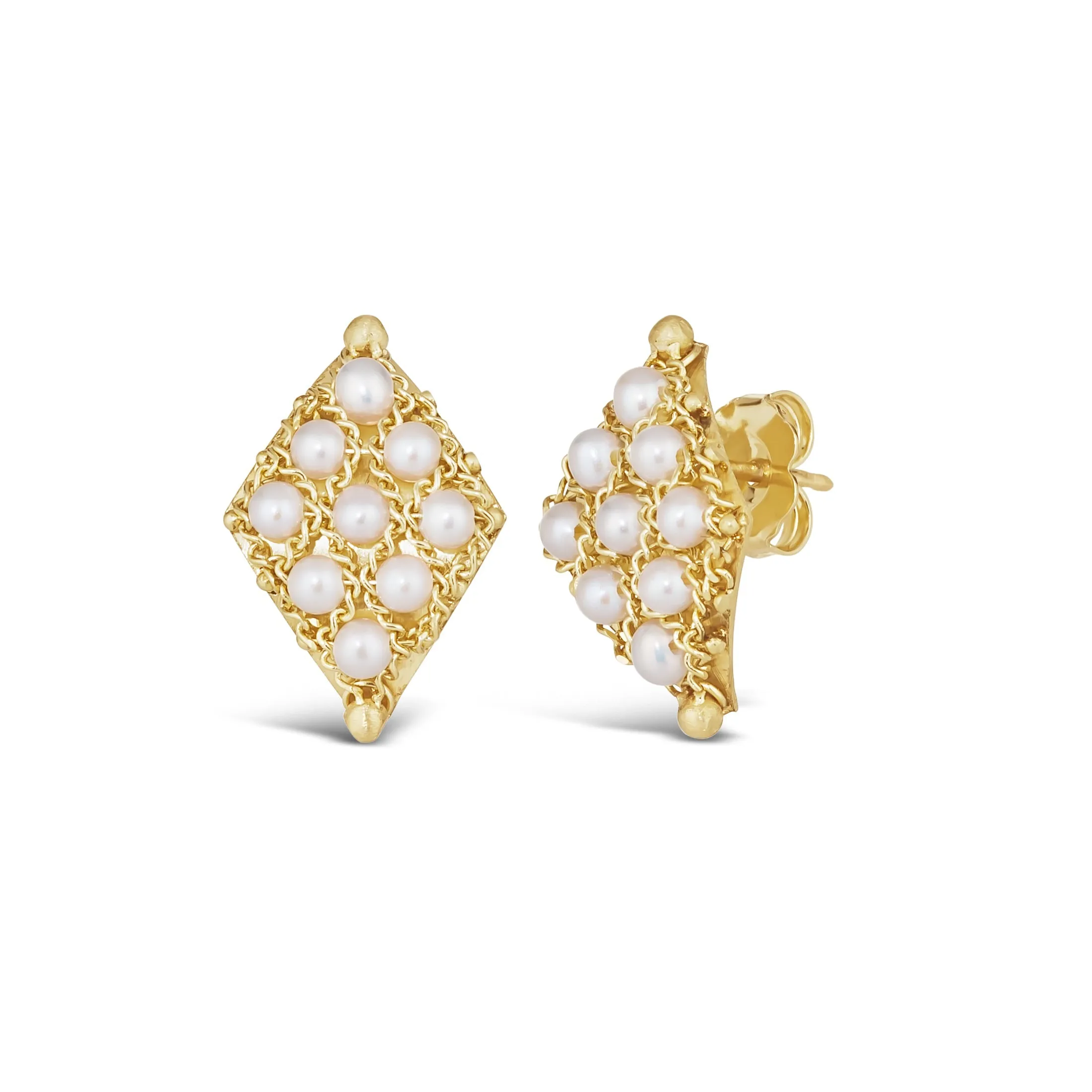 Petite Woven Lattice Earrings in Pearl