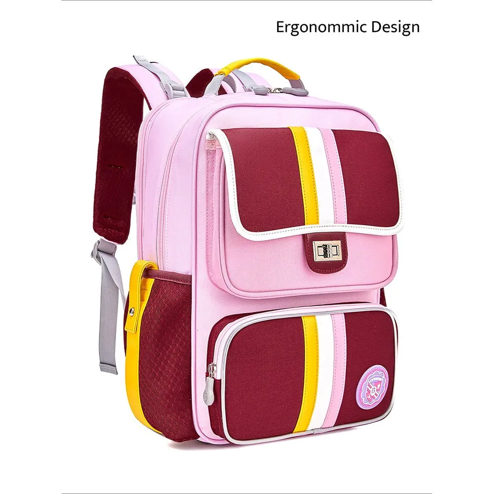 Pink & Maroon 3 stripes Ergonomic School Backpack for Kids.