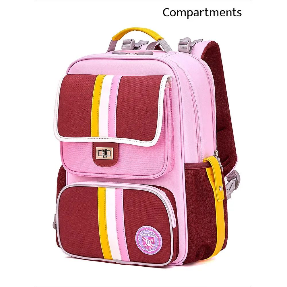 Pink & Maroon 3 stripes Ergonomic School Backpack for Kids.