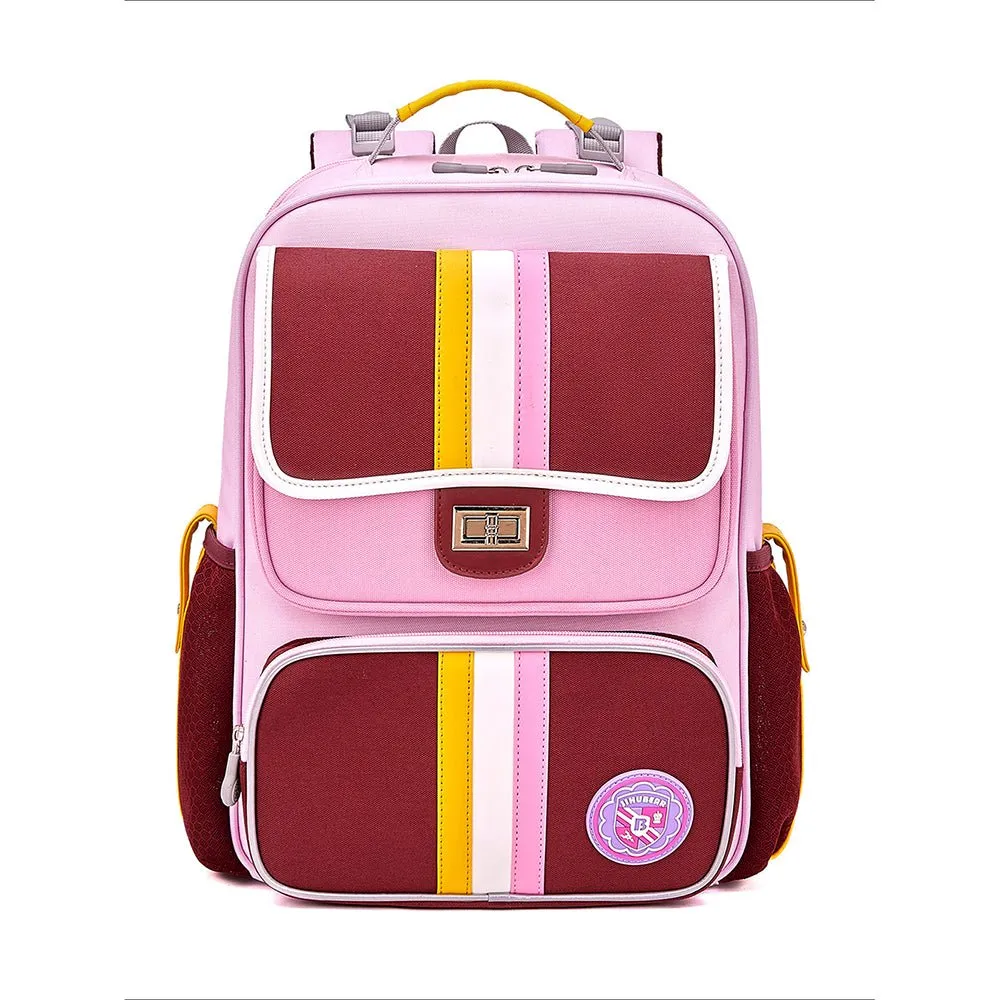 Pink & Maroon 3 stripes Ergonomic School Backpack for Kids.