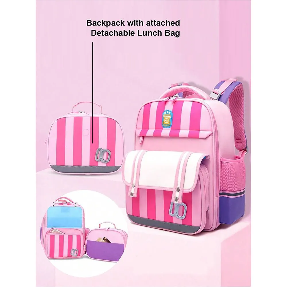 Pink Bold Stripes Insulated Lunchbag & Ergonomic School Backpack for Kids