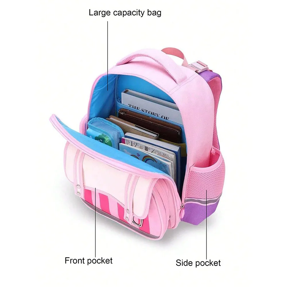 Pink Bold Stripes Insulated Lunchbag & Ergonomic School Backpack for Kids