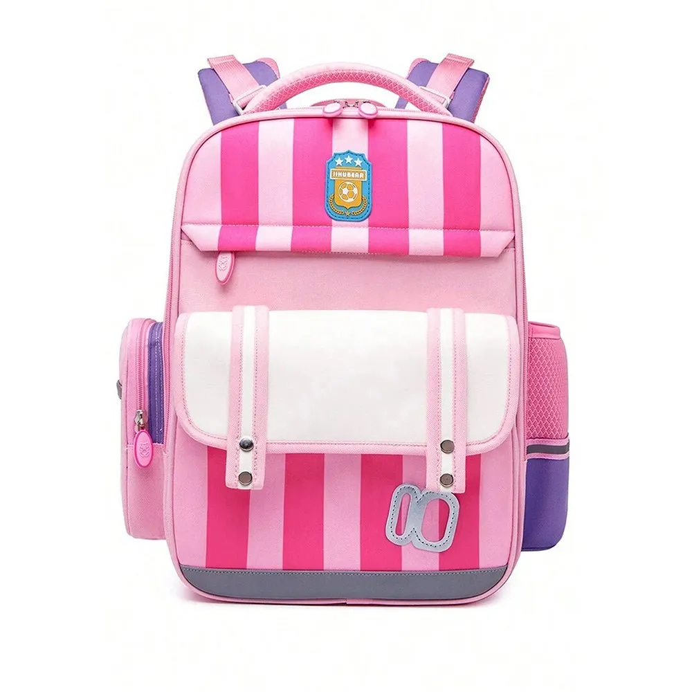 Pink Bold Stripes Insulated Lunchbag & Ergonomic School Backpack for Kids