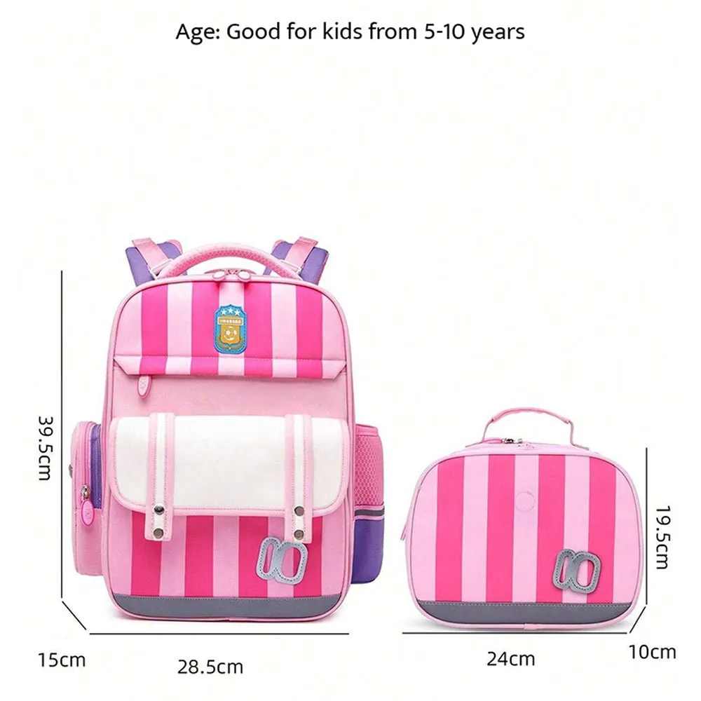 Pink Bold Stripes Insulated Lunchbag & Ergonomic School Backpack for Kids