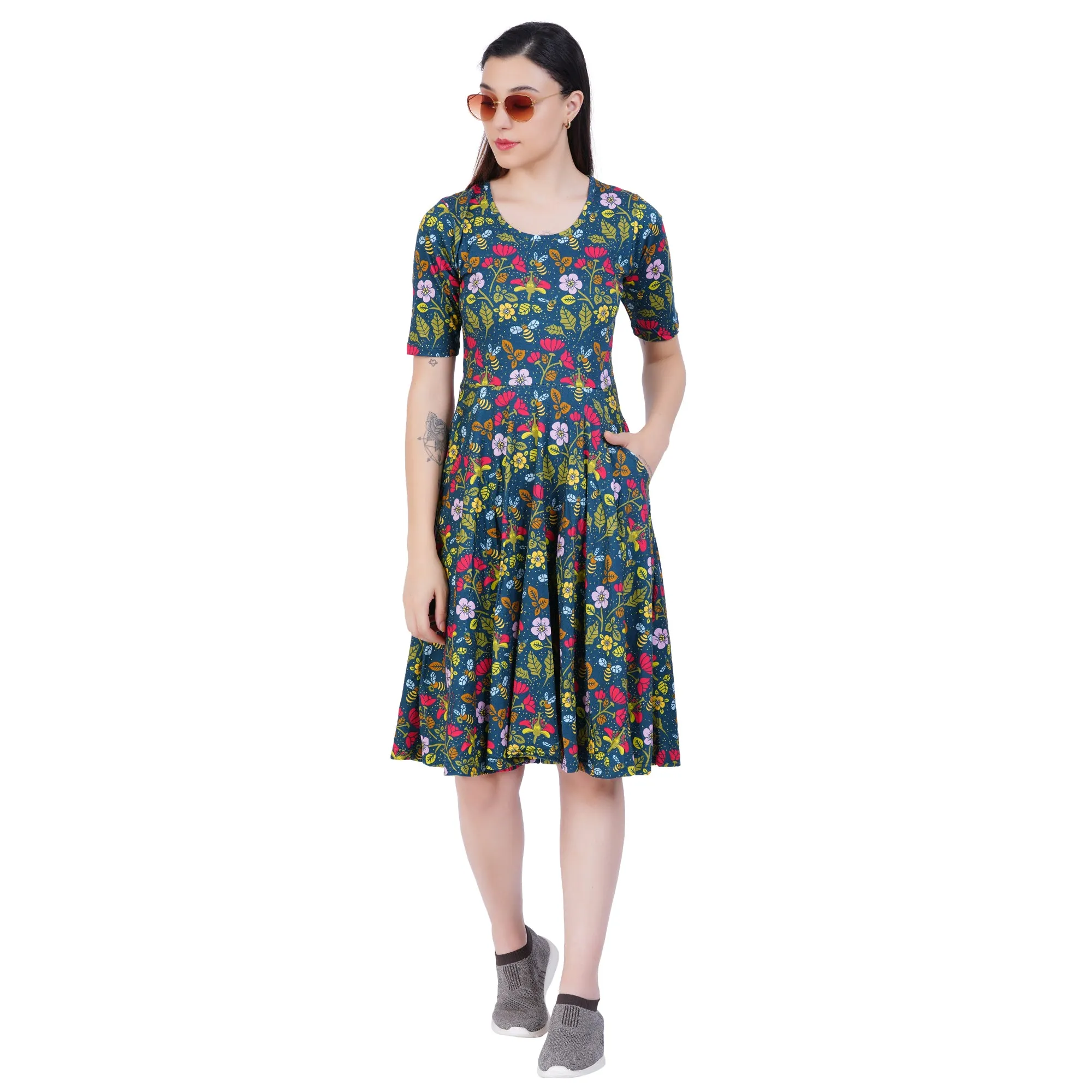 Pollinator Elbow Sleeves Twirl Dress